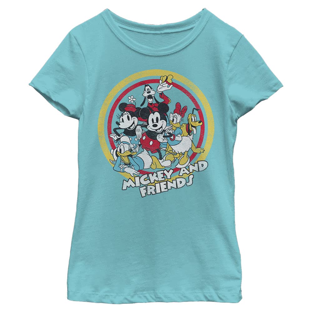 Disney Characters Circle of Friends Graphic T-Shirt for Girls - Soft Cotton Crew Neck Tee - Perfect for School, Playdates & Disney Theme Parties