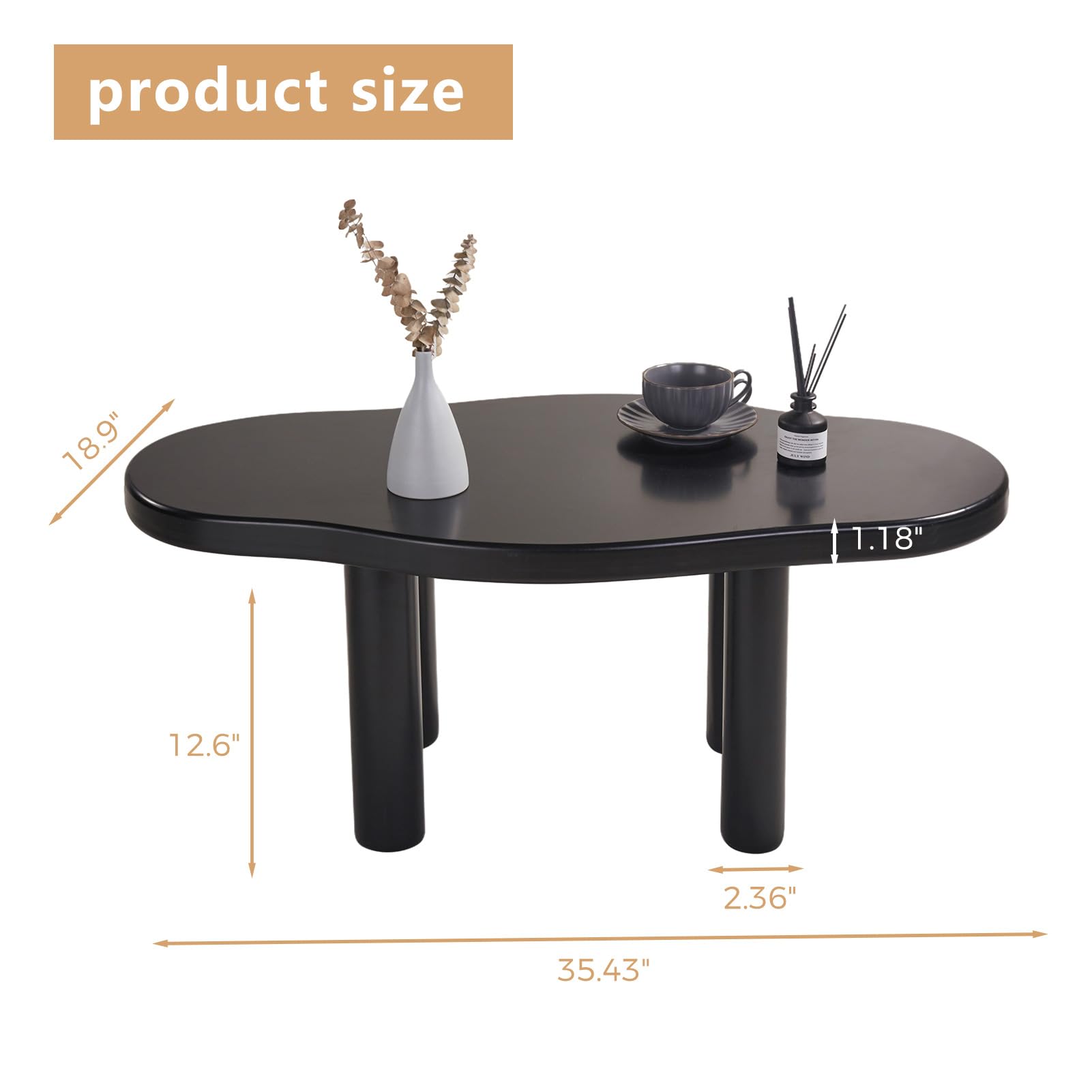 MAXYOYO Modern Irregular Shape Cloud Coffee Table with 4 Sturdy Legs - Stylish Black Accent Table for Living Room, Bedroom or Office Decor