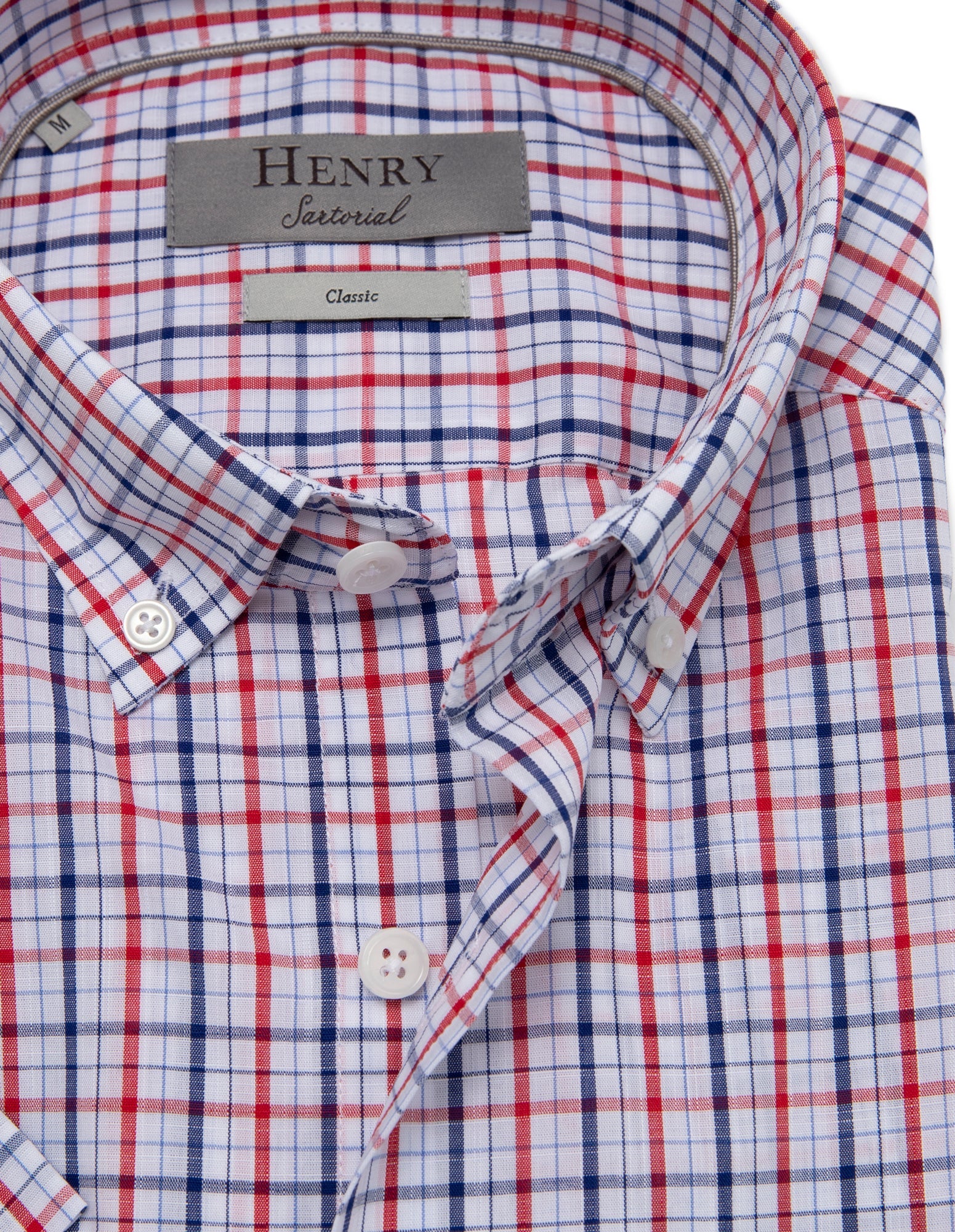 Henry Sartorial Casual Check Shirt for Men - White/Navy/Red Plaid Button Down Shirt - Perfect for Office, Weekend Outings & Casual Events