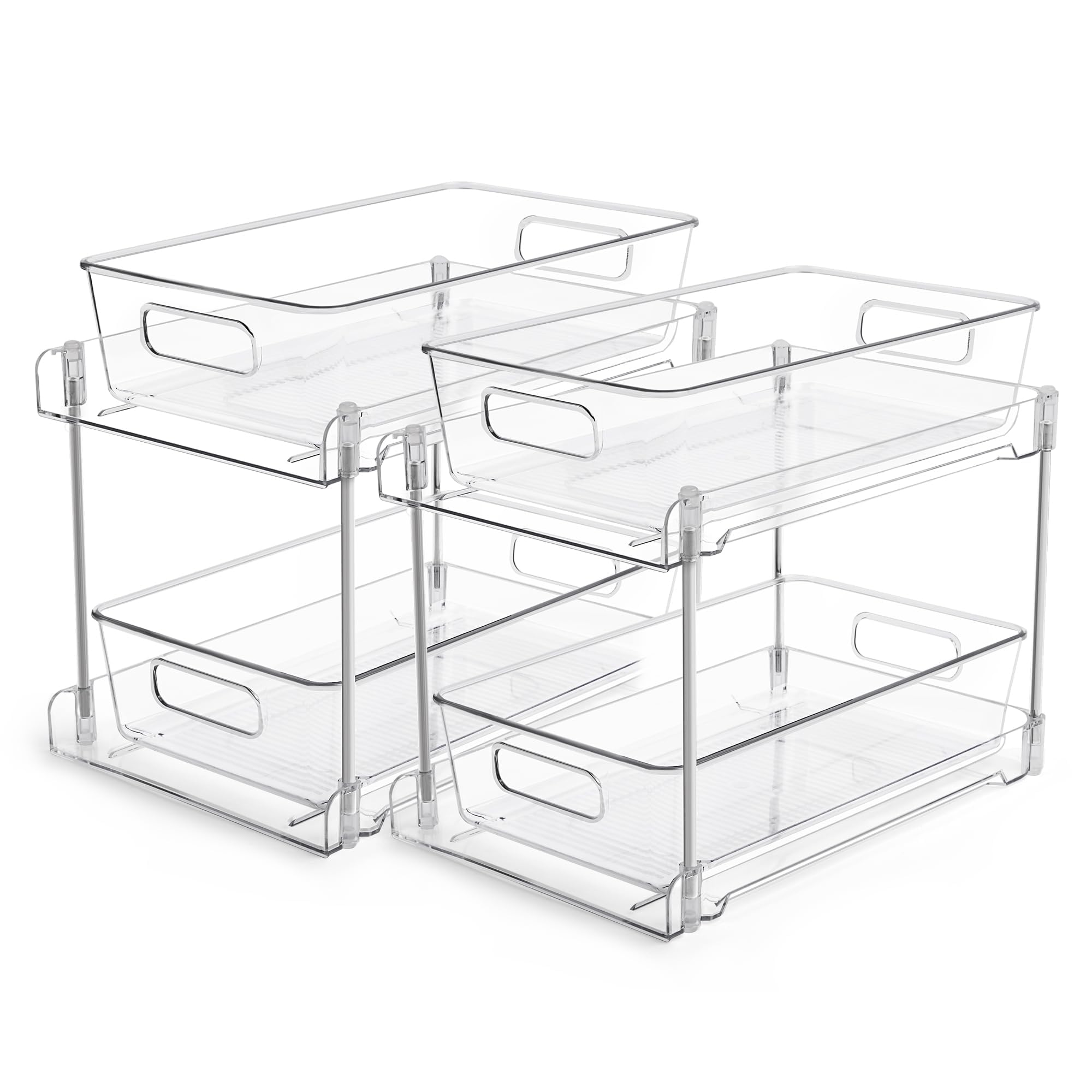 Vtopmart 2-Tier Bathroom Storage Organizer Set of 2, Clear Under Sink Organizer with Pull-Out Drawers for Vanity Counter & Cabinet - Space Saving Solution for Bathroom, Kitchen & Pantry Organization