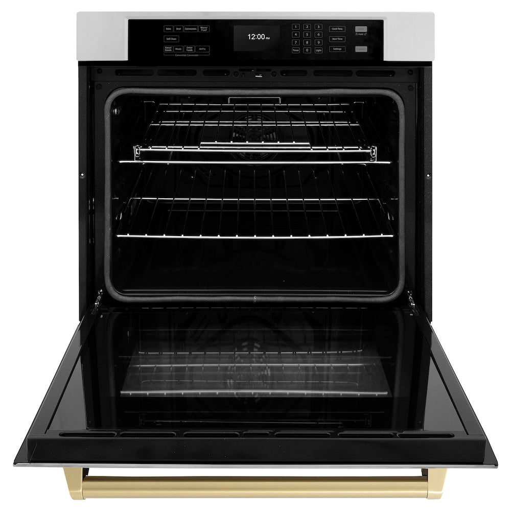 ZLINE Autograph Edition 30 Inch Stainless Steel Professional True Convection Wall Oven with Air Fry & Self-Clean - Champagne Bronze Handle (WASZ 30 CB) | Perfect for Home Chefs & Modern Kitchens