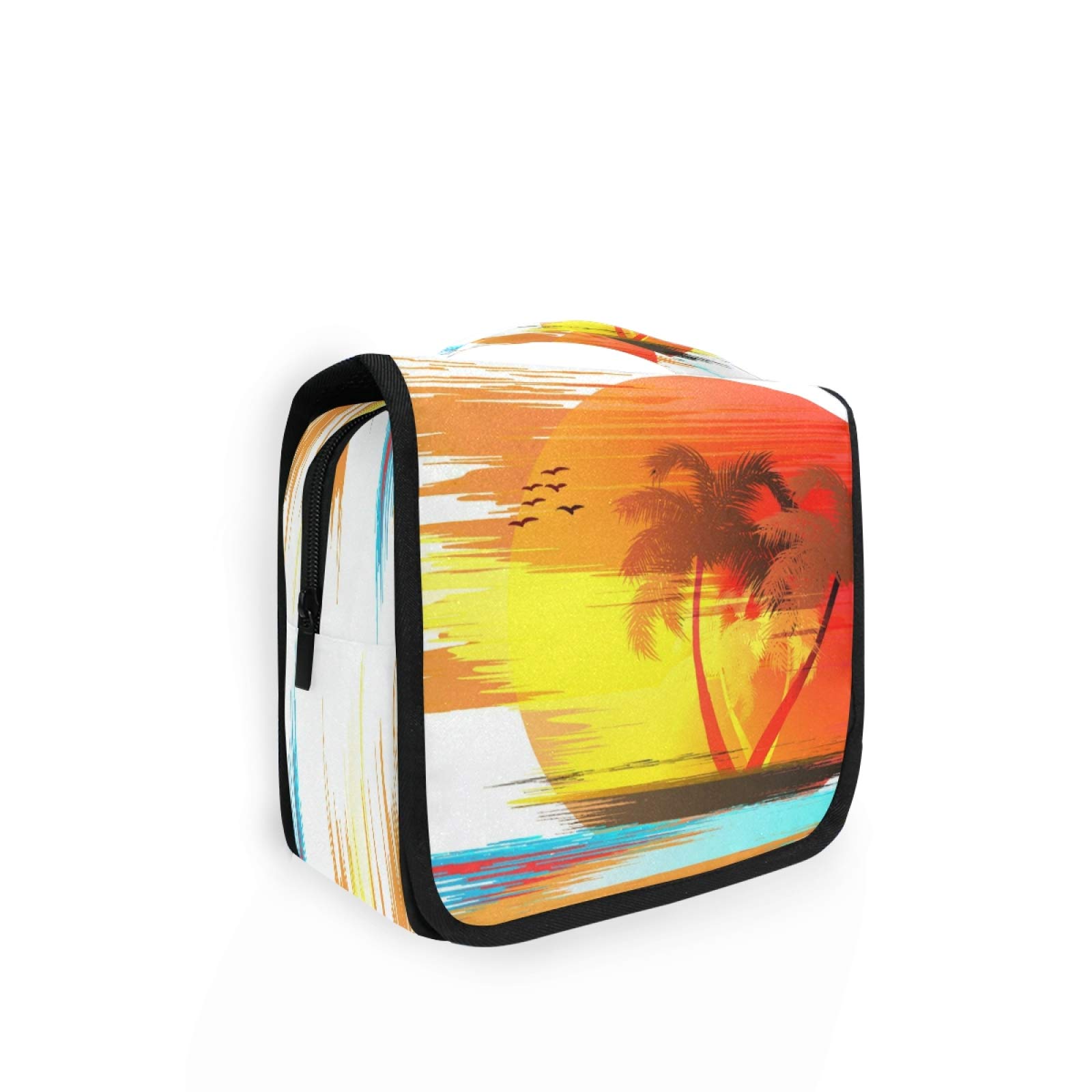 Waterproof Hanging Toiletry Bag with Hook - Travel Cosmetic Organizer for Makeup & Toiletries | Palm Tree Sunset Design for Men & Women | Perfect for Bathroom, Gym, Camping & Vacation