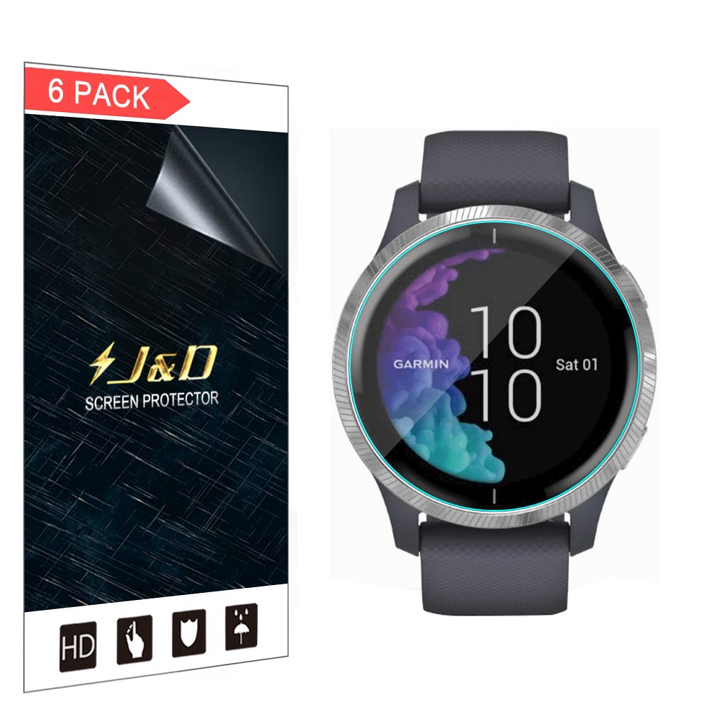 J&D 6-Pack HD Clear Soft Skin Screen Protector for Garmin Venu 43mm - Full Coverage, Anti-Scratch, Bubble-Free - Perfect for Running, Swimming & Outdoor Activities