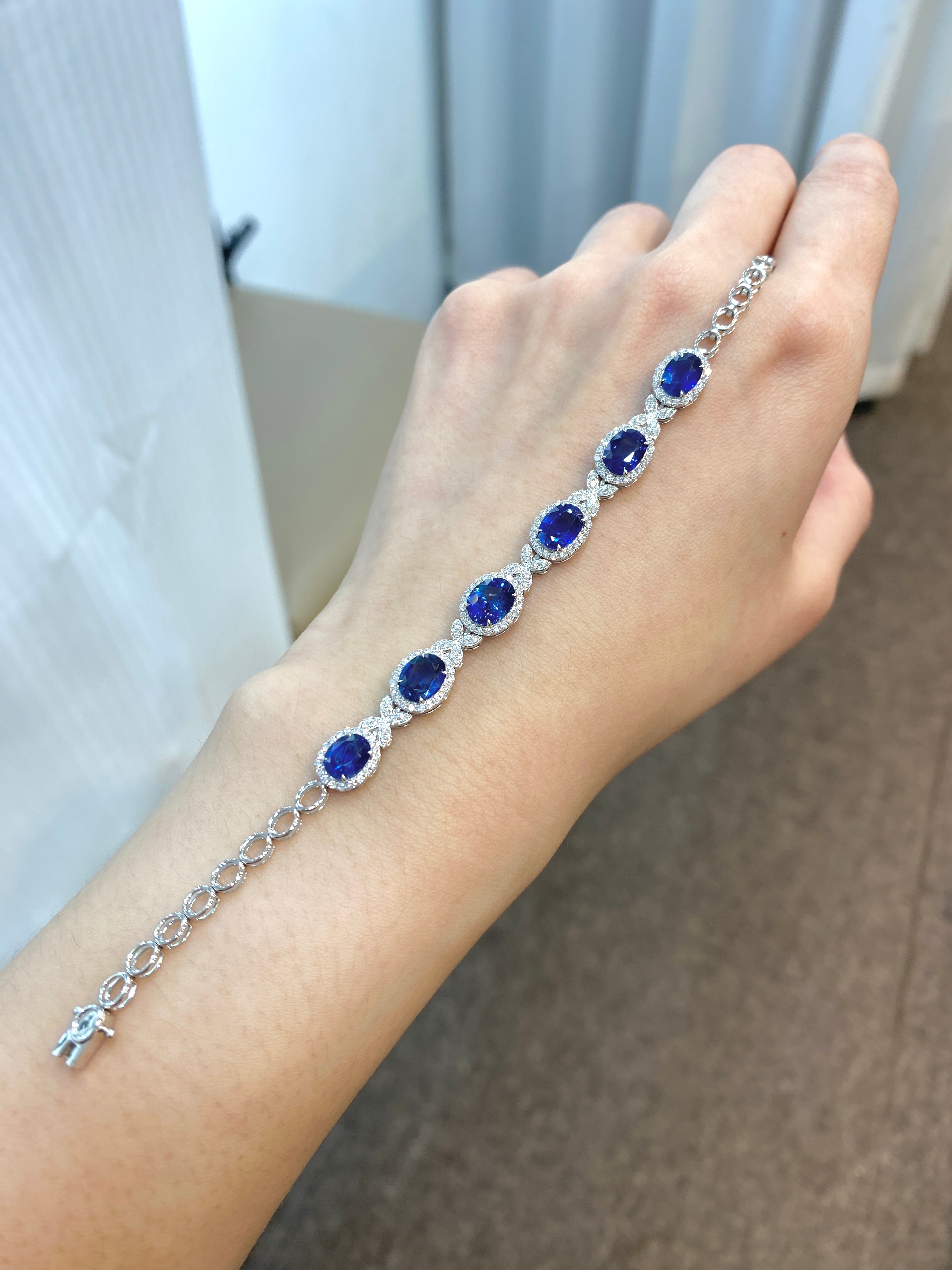 5.81ct Natural Blue Sapphire Bracelet for Women - Genuine Sterling Silver Jewelry - Perfect for Weddings, Anniversaries & Special Occasions