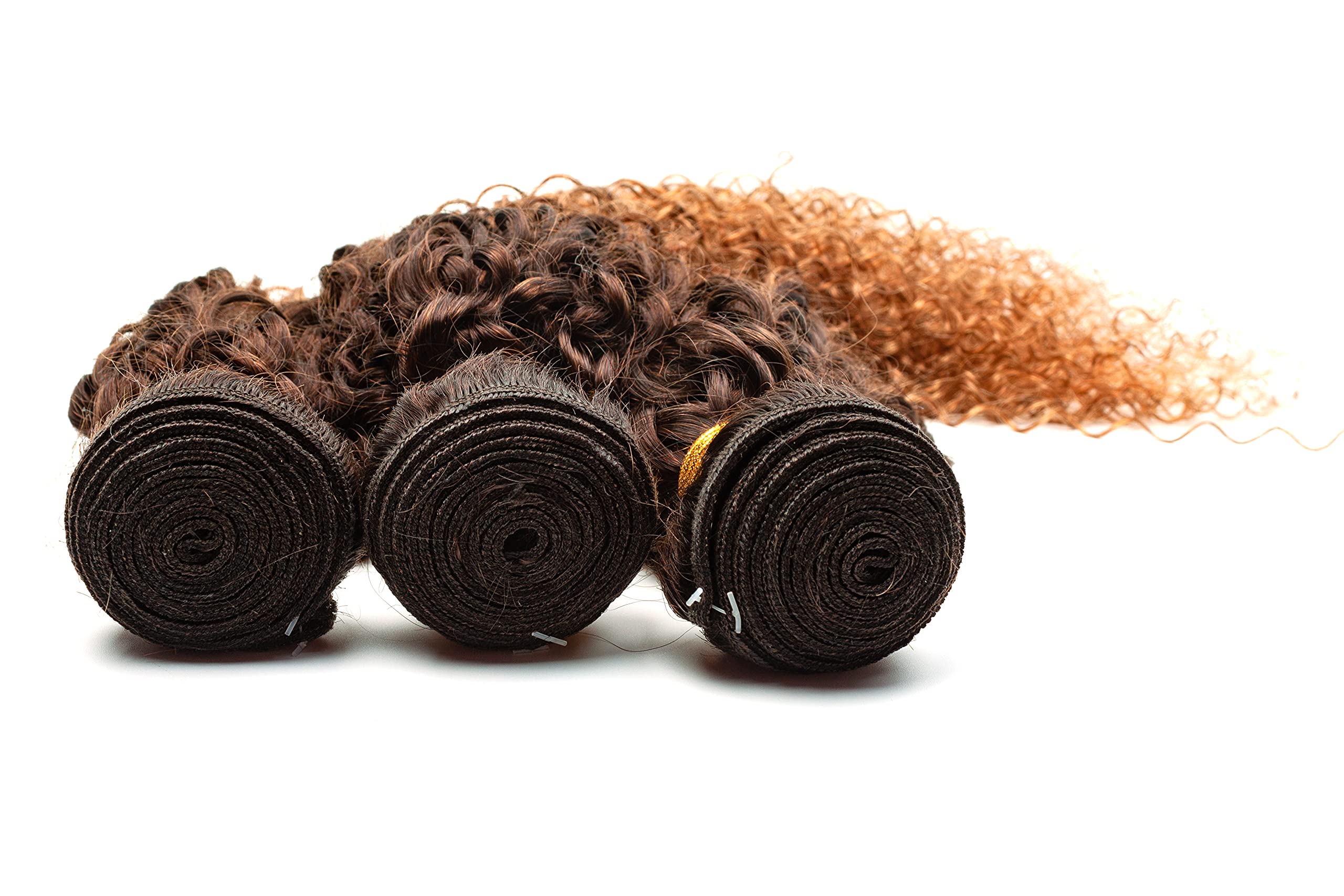Brazilian Virgin Human Hair Bundles with 4x4 Lace Closure - 3 Bundles T4/30 Ombre Kinky Curly Weave (20 22 24+18 Inch) - Perfect for Natural Hairstyles, Parties & Daily Wear