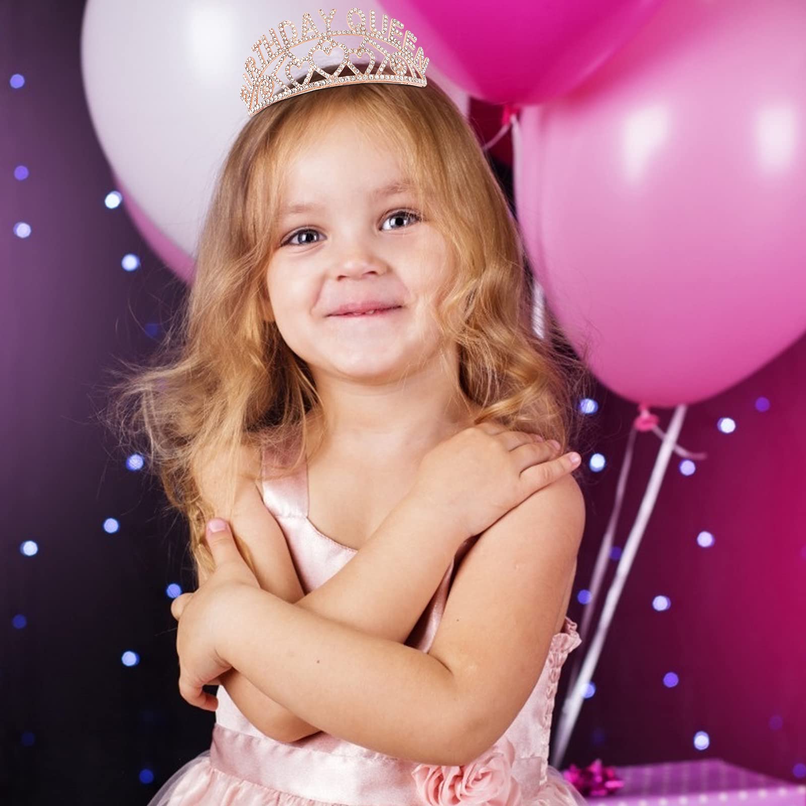 Elegant Rose Gold Rhinestone Tiara & Queen Crown Set with Sash - Birthday Princess Party Decor for Women, Girls - Perfect for Birthday Celebrations, Bridal Showers, and Special Occasions