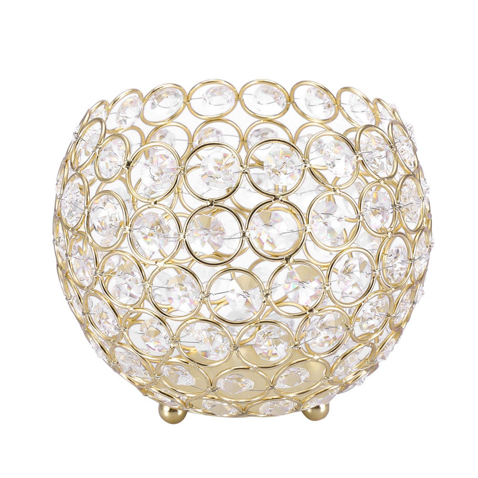 Gold Crystal Candle Holders Set - 15cm Tea Light Holders for Wedding, Dining & Fireplace Decor