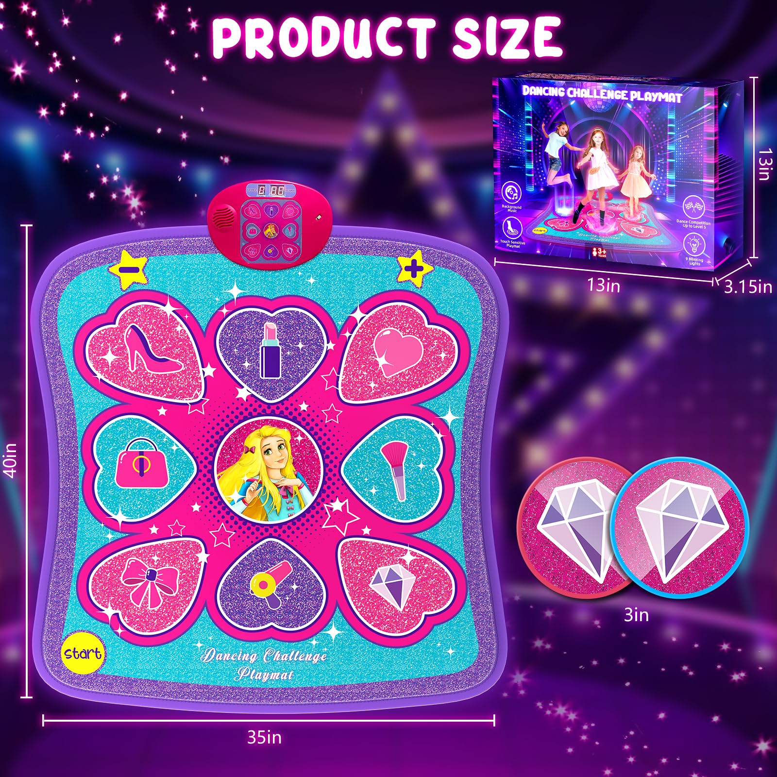 Best Dance Mat for 1 Year Old Girls - Pink & Blue Non-Slip Play Mat for Toddlers - Perfect for Birthday Gifts, Indoor Playtime & Early Childhood Development