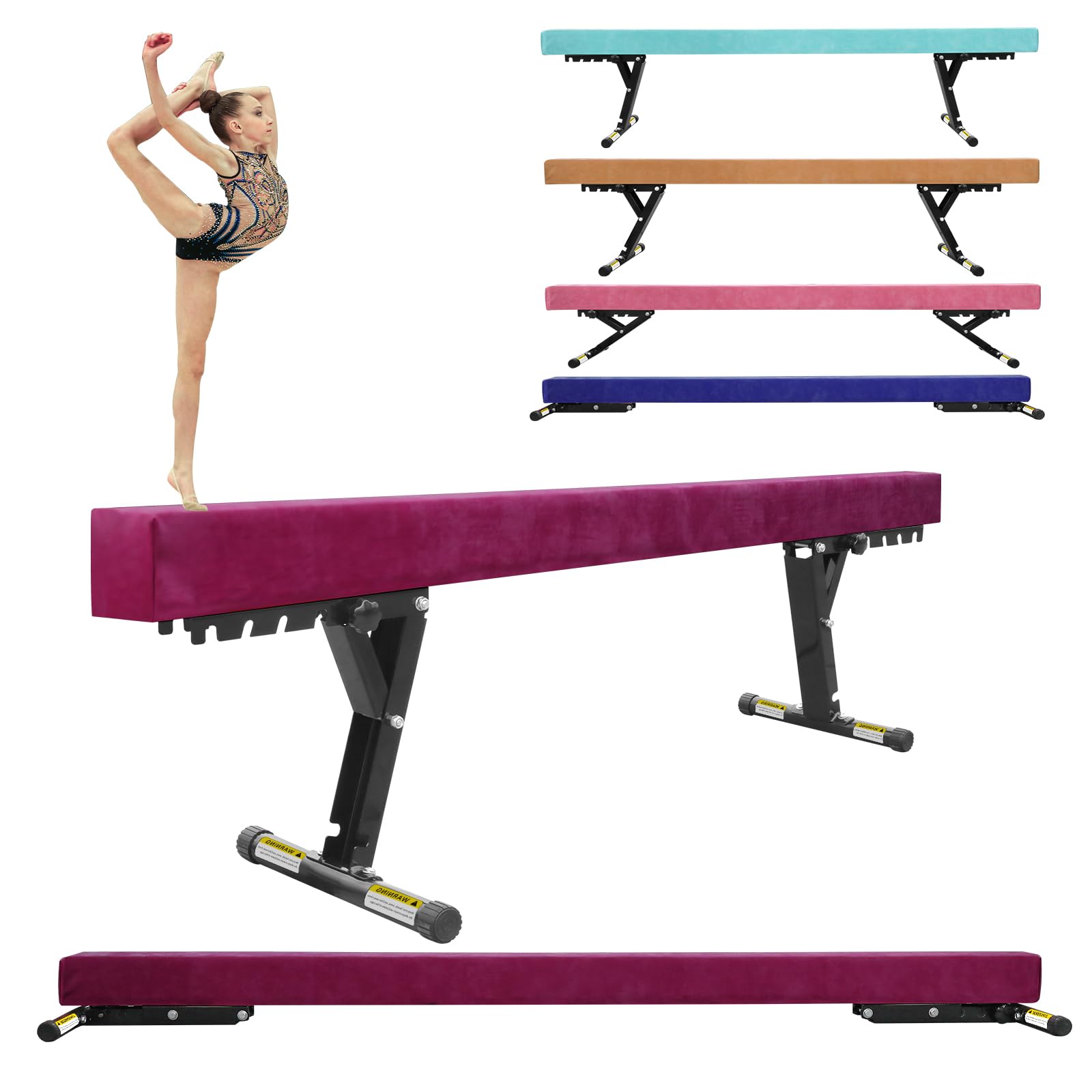 8ft Adjustable Balance Beam for Gymnastics - FINCOME High/Low Floor Beam with Legs for Kids & Adults - Professional Training Equipment for Home, Gym & Clubs - Perfect for Practice, Exercise & Skill Development