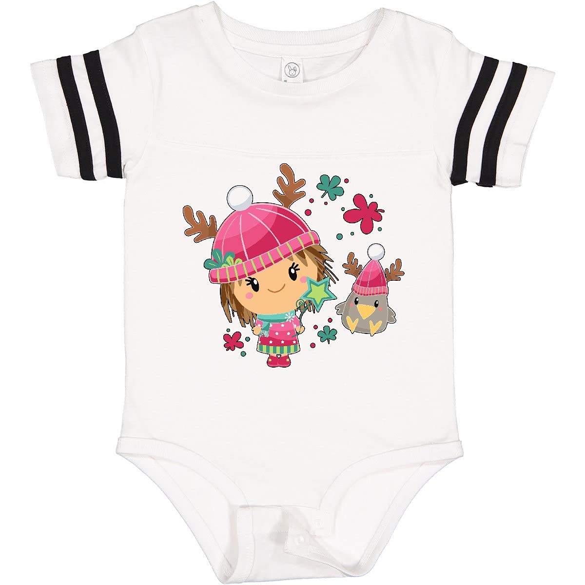 Inktastic Cute Winter Christmas Girl and Crow in Hats Baby Bodysuit - Perfect Holiday Outfit for Infants & Toddlers - Christmas Photo Shoots, Family Gatherings & Festive Celebrations