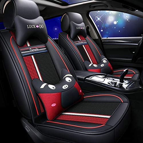 **Gullivery 5-Piece Car Seat Cover Set for Honda Civic - Waterproof Leather Seat Protector with Headrest & Lumbar Pillow (Cartoon Red) - Perfect for Daily Commute, Road Trips & Child Safety**