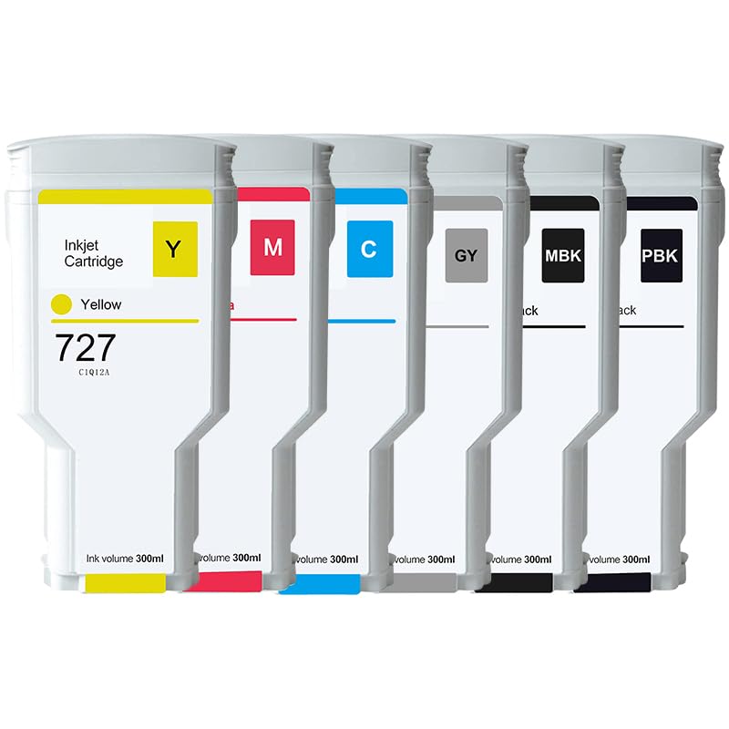 Aomya 6-Pack 300ml Compatible Ink Cartridges for HP DesignJet T920 T930 T1500 T1530 T2500 T2530 Printers - C1Q12A F9J79A F9J76A F9J77A F9J78A F9J80A (MBK/PBK/CY/MG/YL/GY) - Ideal for Large Format Printing, Architectural Drawings & Engineering Blueprints