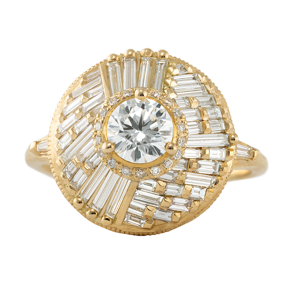 Exquisite Halo Engagement Ring with Baguette Diamonds | Elegant Wedding Band for Proposals & Anniversaries | Perfect for Romantic Moments & Special Occasions