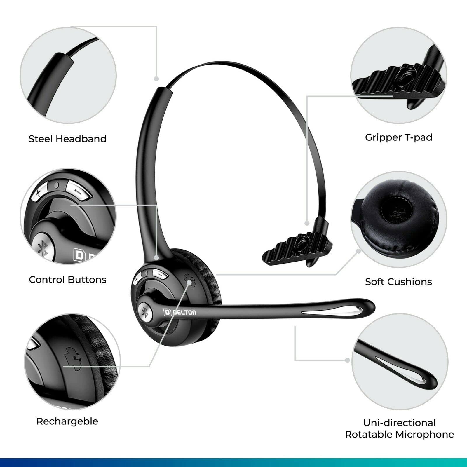 Delton 10X Trucker Bluetooth Headset - Wireless Over-Ear Headphones with Noise Cancelling Mic for Call Centers, Truck Drivers & Office Use - 18H Battery Life (Includes USB Dongle) (2-Pack) - Perfect for Hands-Free Calling, Online Meetings & Long-Haul Driving