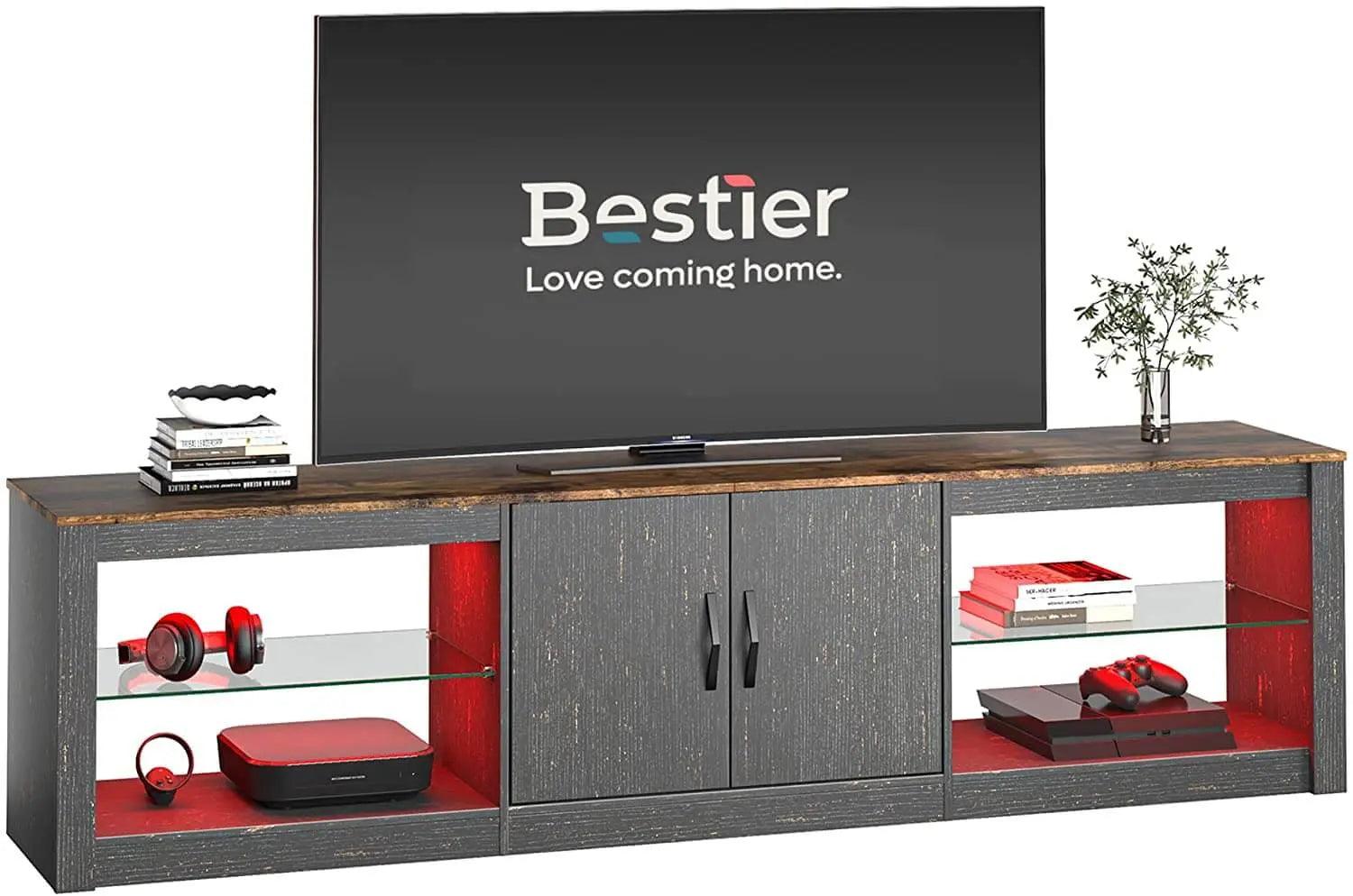 Bestier 70/80 Inch Modern TV Stand with LED Lights - Entertainment Center for 75/80/85 Inch Flat Screen TVs - Perfect for Living Room, Home Theater & Gaming Setup