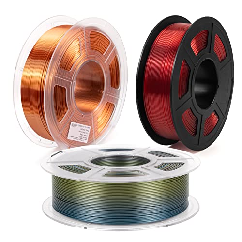 Premium IEMAI Silk Rainbow PLA Filament + Transparent PETG Filament (Red) + Silk Copper PLA Filament - 3kg 3-Pack Bundle for 3D Printing, Cosplay Props & DIY Crafts