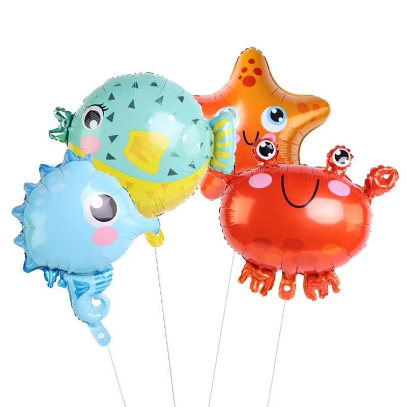 7 Pcs Ocean Animals Balloons Set - Dolphin, Crab, Octopus, Starfish & Tropical Fish Foil Balloons for Birthday Party, Baby Shower & Under The Sea Theme Decorations