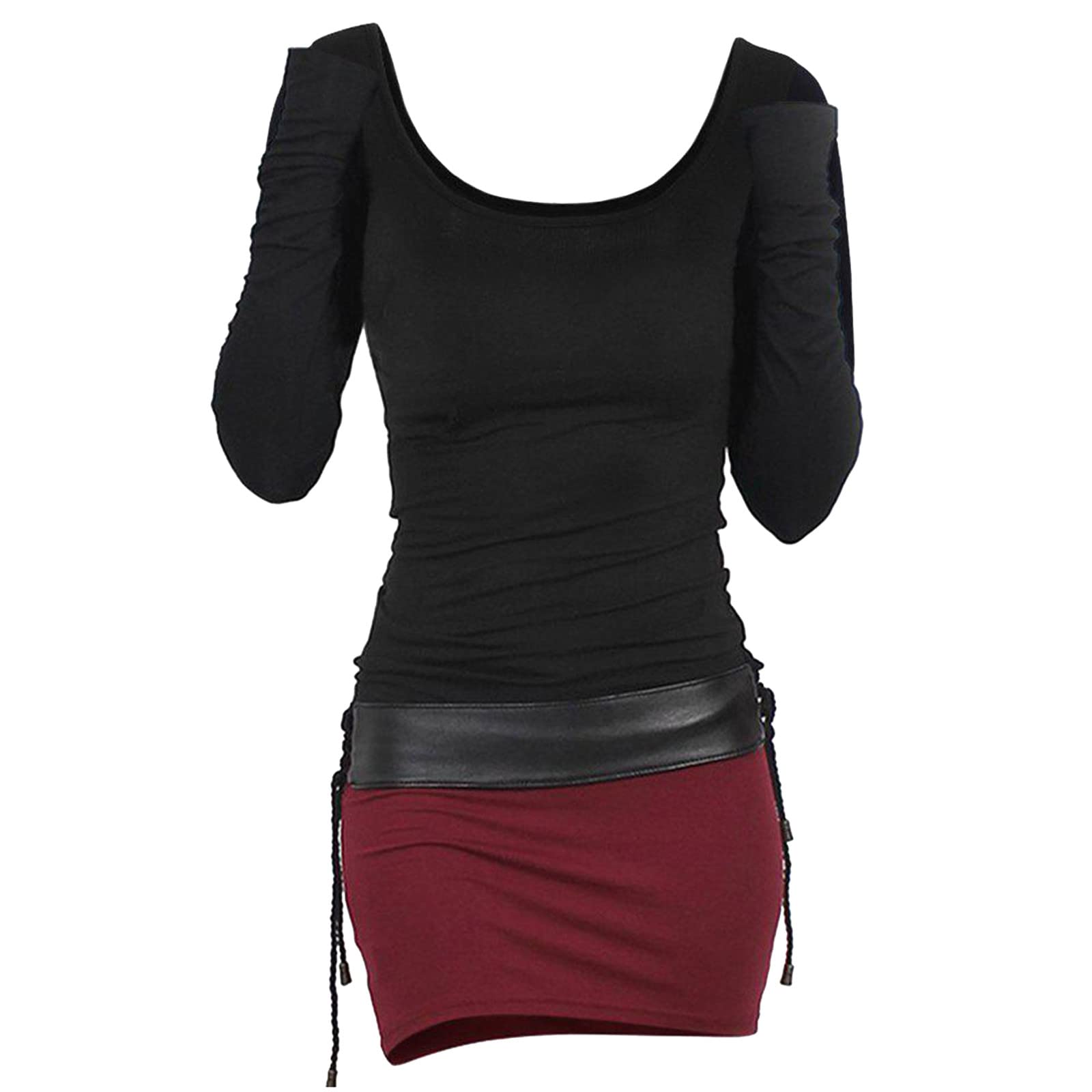 Women's Casual Long Sleeve Lace-Up Hooded Pullover Dress - Autumn & Spring Two-Tone Contrast Dresses for Daily Wear | Perfect for Work, Date Night & Weekend Outings