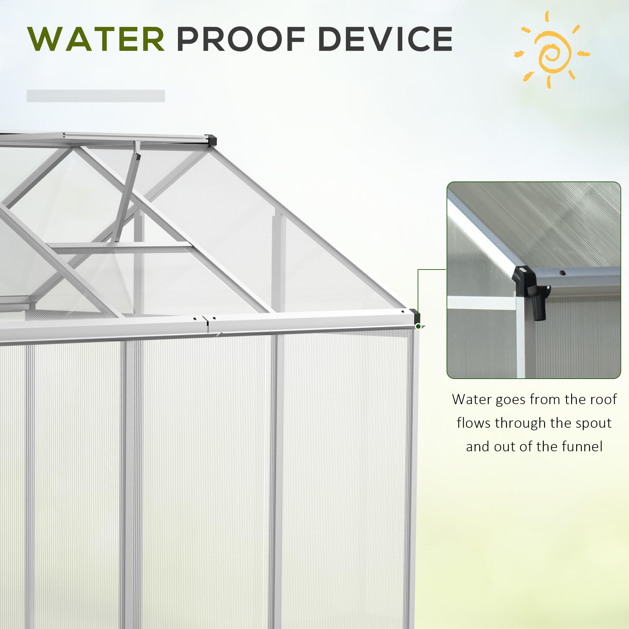 Outsunny 6x6 FT Polycarbonate Greenhouse with Rain Gutter & Roof Vent - Aluminum Walk-in Garden Greenhouse for Outdoor Patio, Backyard, Balcony - Perfect for Growing Vegetables, Herbs & Flowers Year-Round