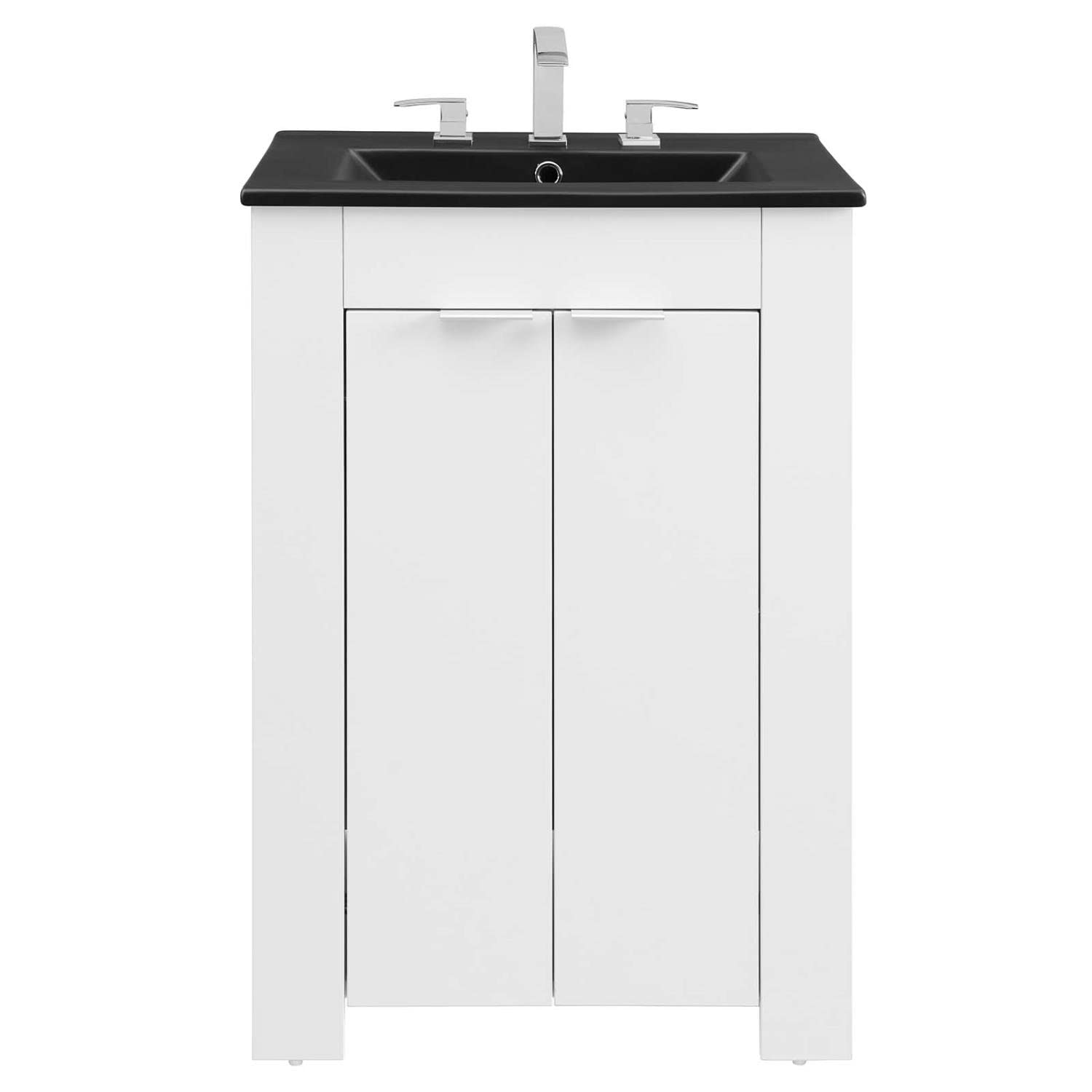 Modway Maybelle 24 Inch White and Black Bathroom Vanity with Sink - Modern Small Space Vanity for Powder Rooms, Guest Bathrooms & Apartments