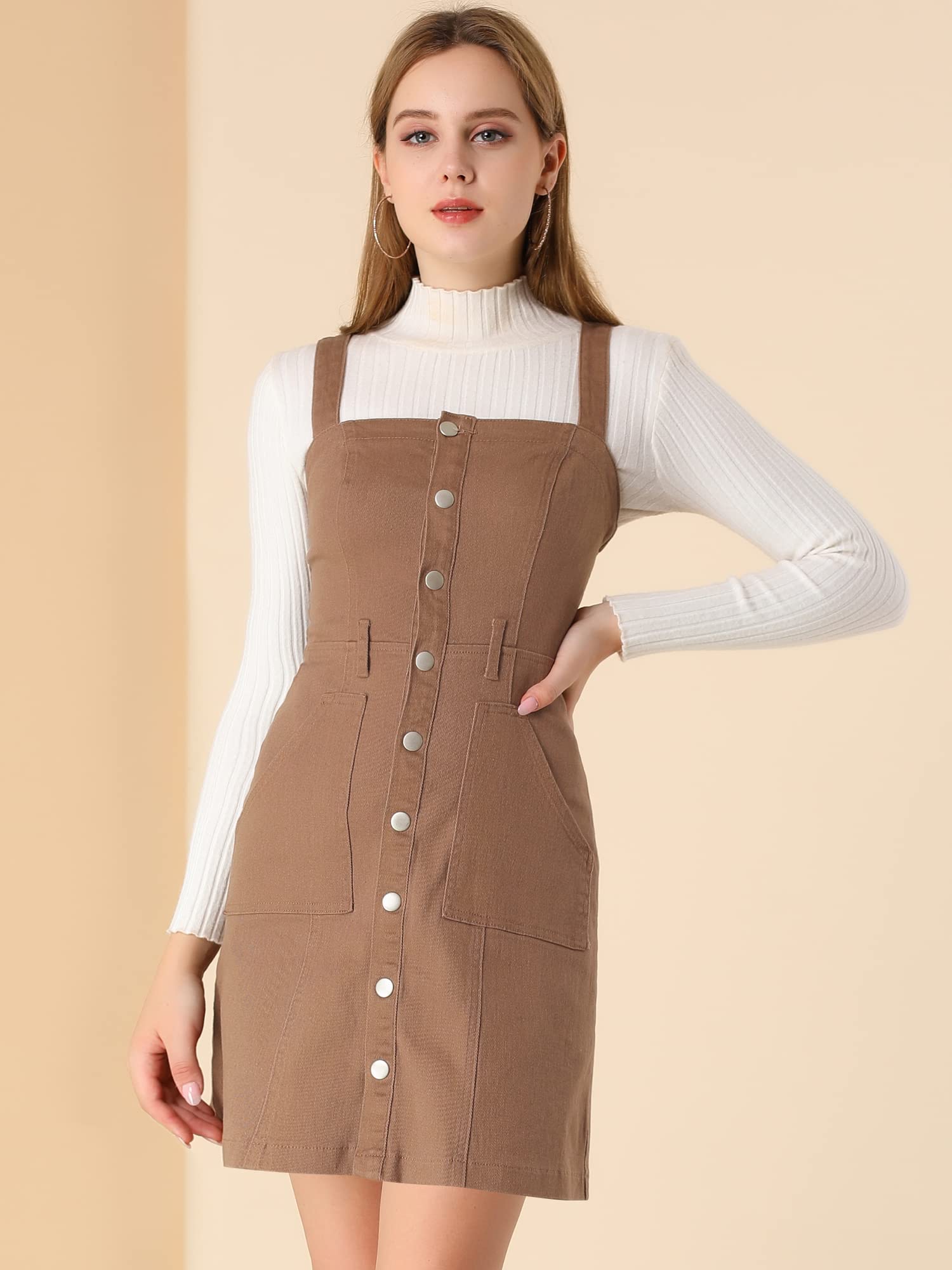 Allegra K Women's Classic Denim Pinafore Dress with Adjustable Straps - Casual Vintage Overalls for Everyday Wear, Date Night & Spring Outfits