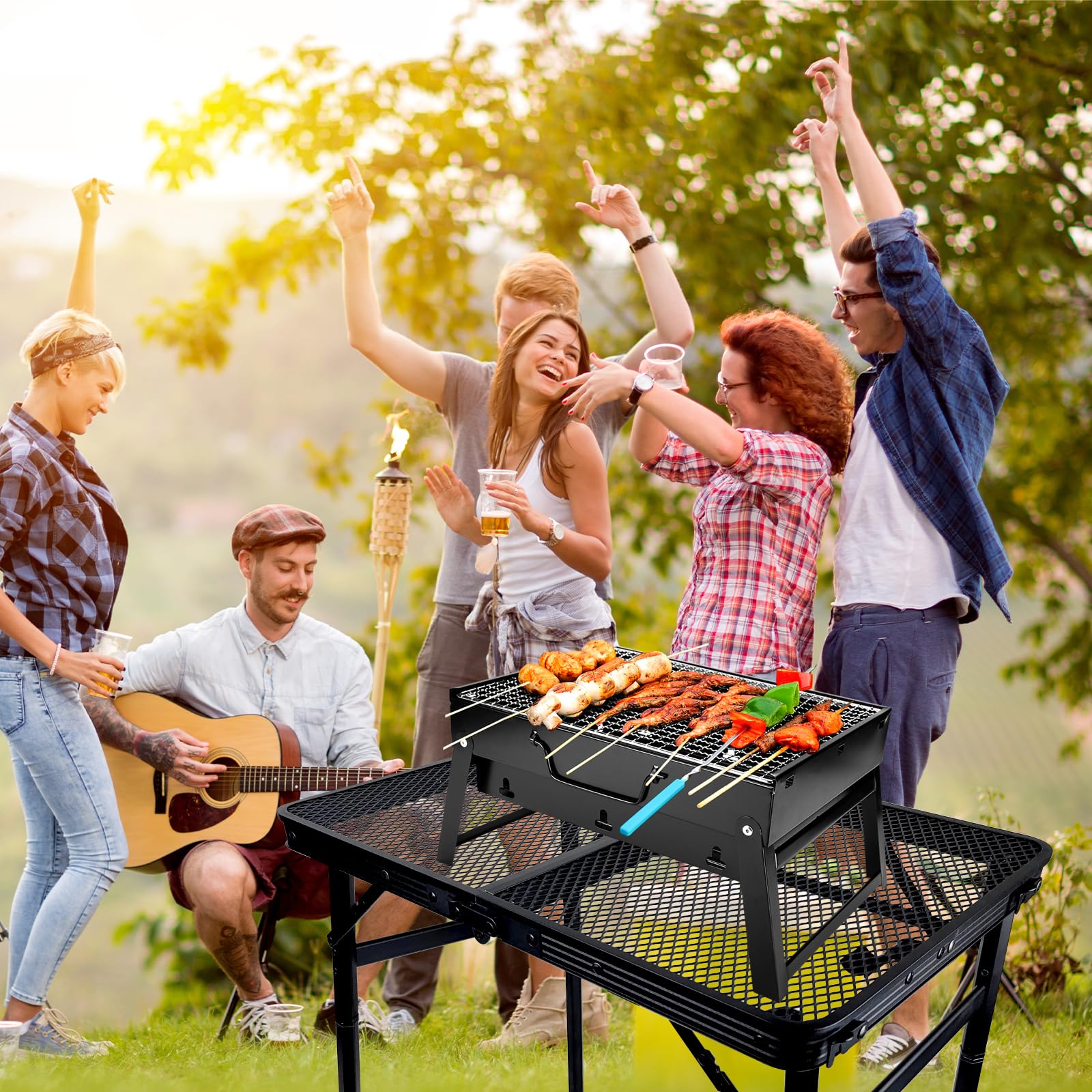 BRIAN & DANY Adjustable Height Folding Camping Grill Table - Portable 2x1.3FT Metal Picnic Table for Outdoor Cooking, BBQ, Tailgating & Backyard Parties (Black) | Compact & Lightweight Design Perfect for Camping, Beach Trips and RV Adventures