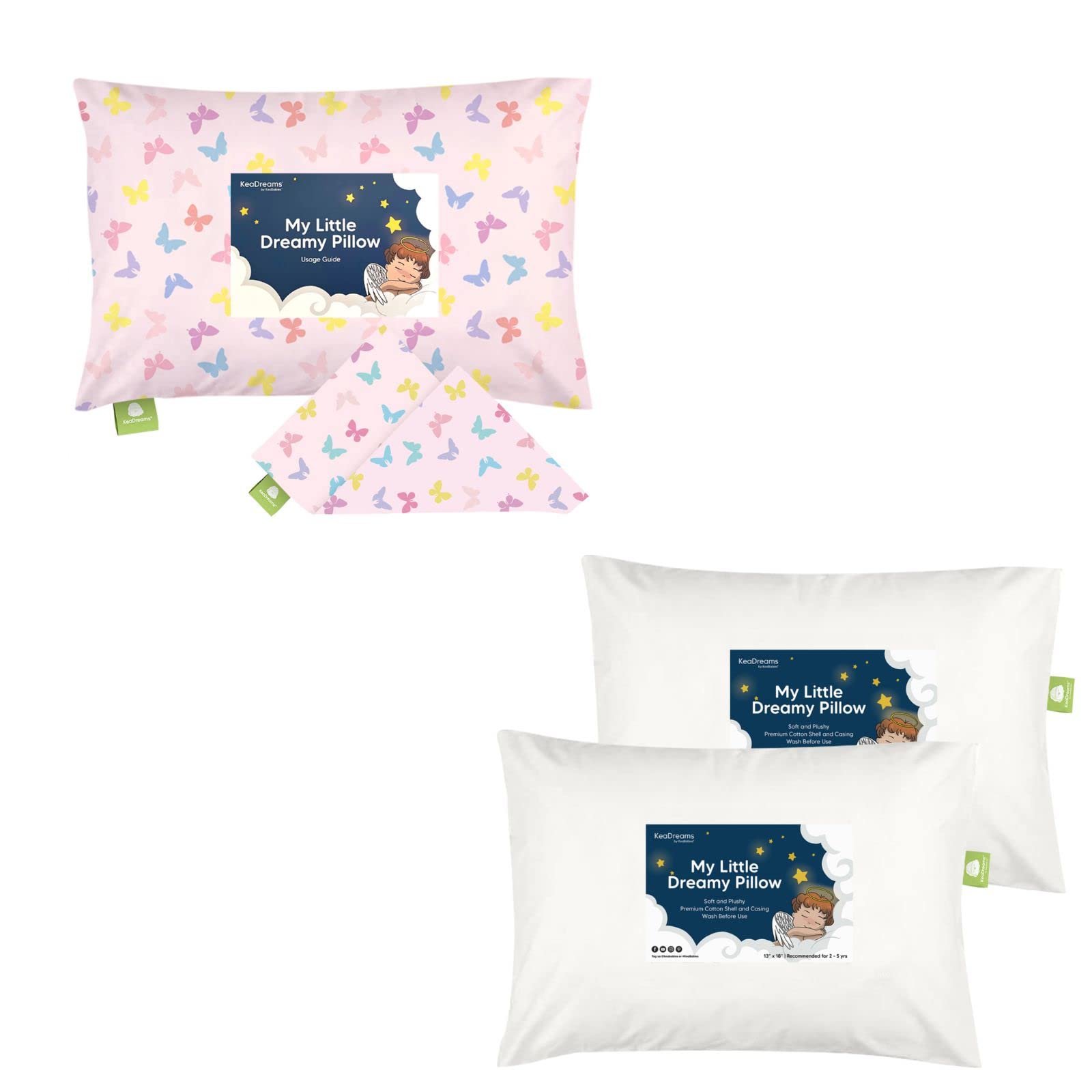 Organic Toddler Pillowcase 13x18 Inches & 2-Pack Soft Cotton Pillows for Boys - Breathable Kids Bedding Set for Comfortable Sleep, Travel & Nap Time