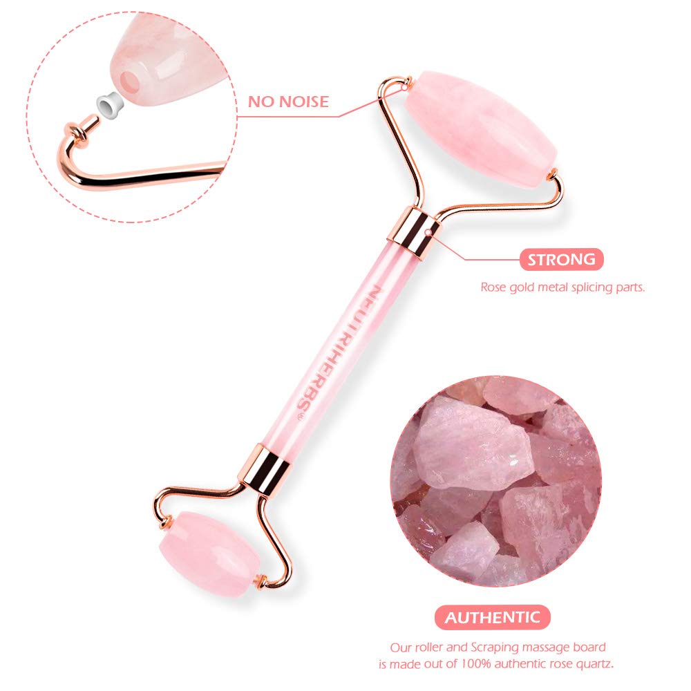 Neutriherbs 3-in-1 Jade Gua Sha & Face Roller & Vitamin C Serum Set - Anti-Aging Facial Massage Tools for Wrinkles, Fine Lines, Puffiness - Skin Firming & Relaxing Home Spa Kit (Pink) | Perfect for Morning Routine, Night Skincare & Self-Care Gifts