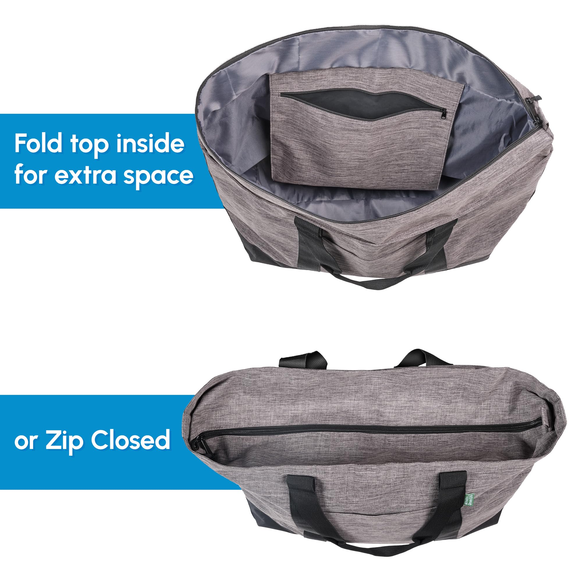 Stylish Foldable Extra Large Tote Bag with Zipper for Women & Men - Eco-Friendly Reusable Shopping Bag for Travel, Beach, Work & Daily Use