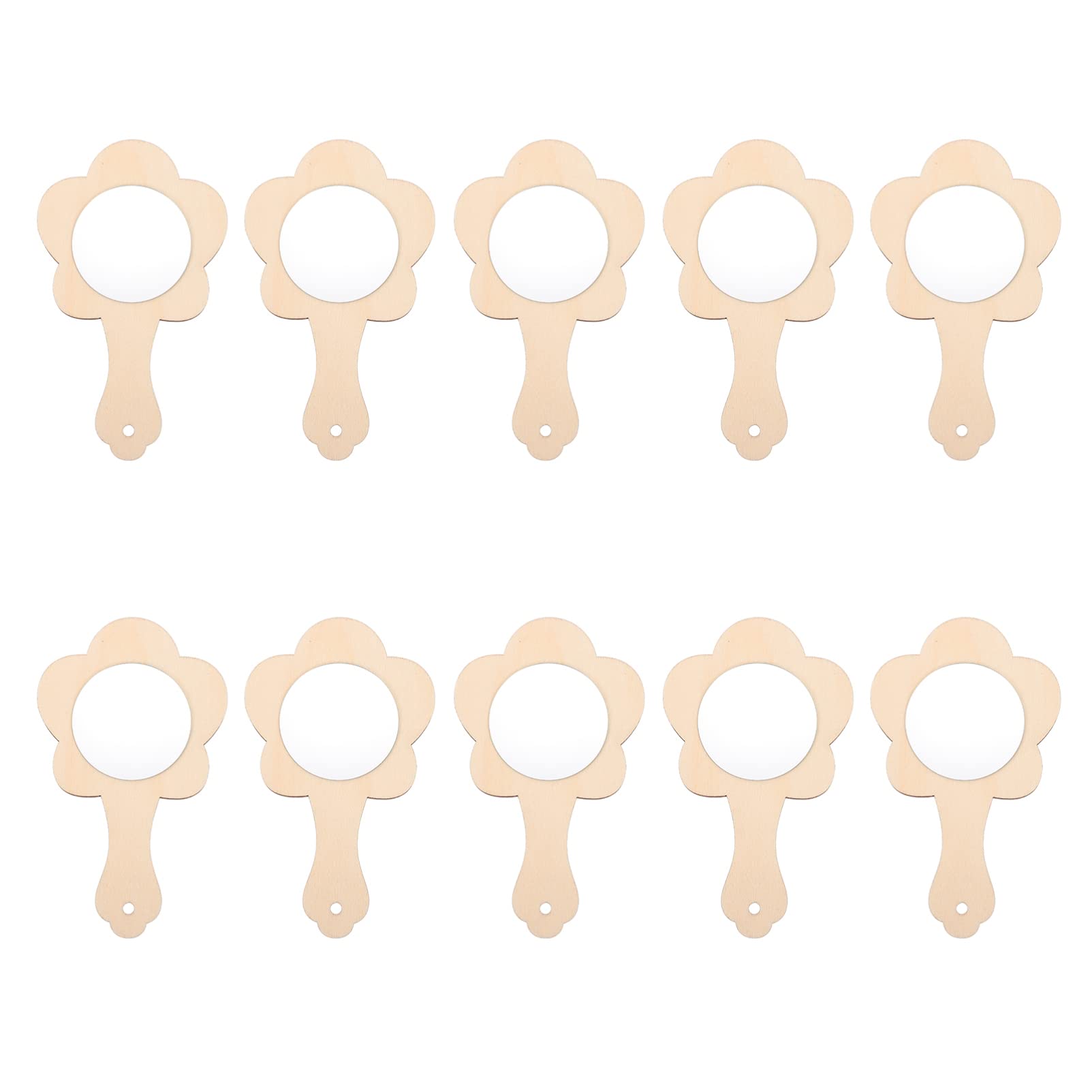 ARTIBETTER 10-Piece Unfinished Wooden Mirror DIY Kit - Mini Flower Handheld Craft Mirrors for Kids Makeup & Decor (Light Brown) | Perfect for DIY Projects, Home Decor, Kids Crafts & Gift Making