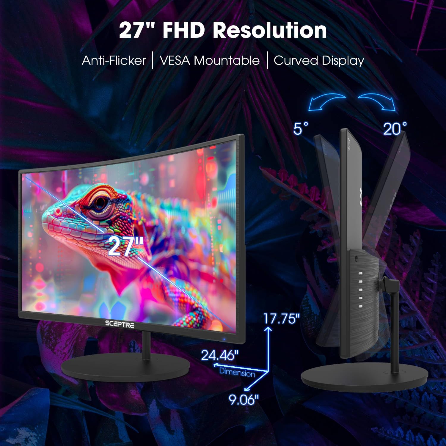 Sceptre 27-Inch Curved Gaming Monitor - Full HD 1080p, 75Hz Refresh Rate, HDMI & VGA Ports, Built-in Speakers, Ultra-Thin Bezel Design - Perfect for Home Office, Gaming & Entertainment (C275W-1920RN)