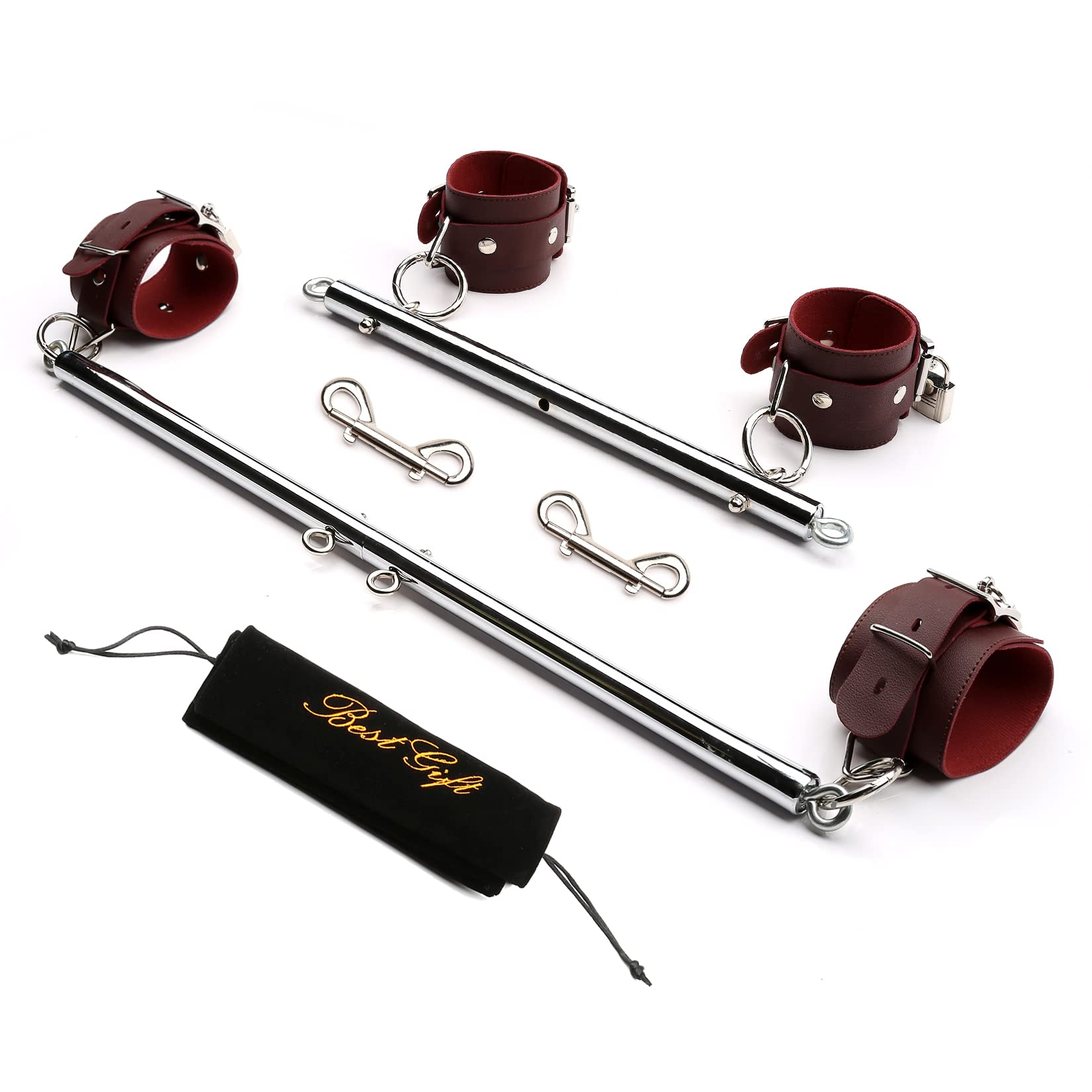 TMEOIIPY Portable Resistance Bands Set - 2 Silver Pilates Bands with Spreader Bar, 4 Adjustable Wine Red Straps & Exercise Guide | Home Workout, Yoga, Physical Therapy, Fitness Training