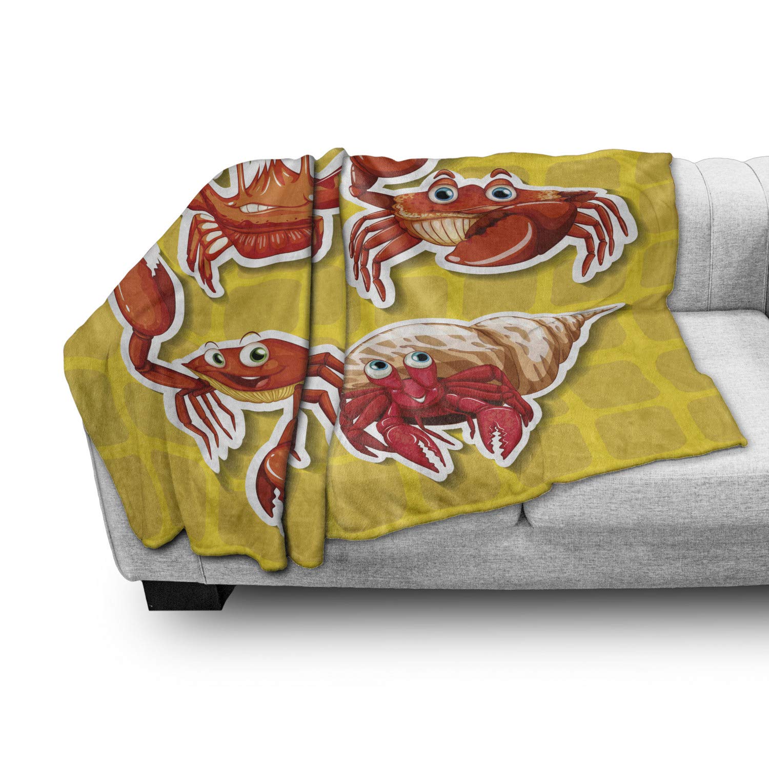 Ambesonne Cartoon Crab Print Flannel Fleece Throw Blanket - 60