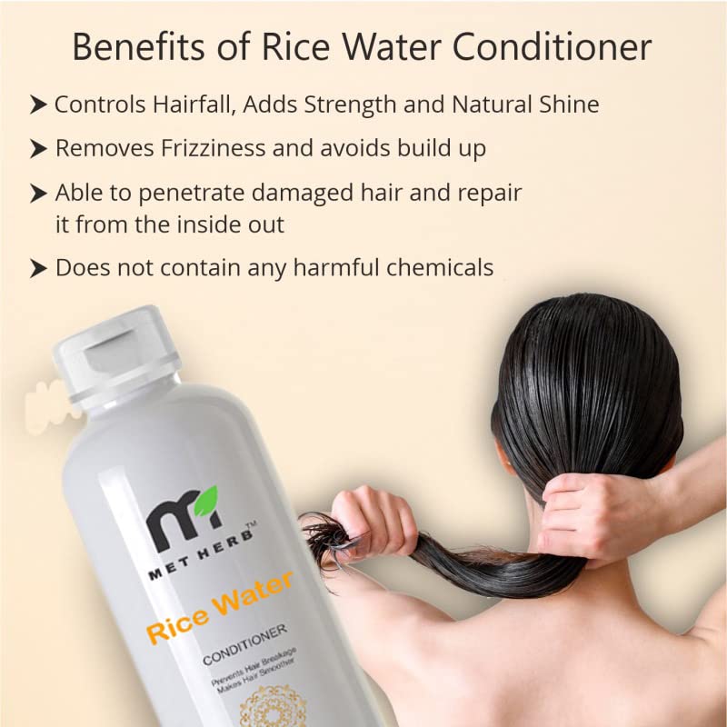 MET HERB Rice Water Hair Conditioner - 200ml | Natural Hair Treatment for Shine & Growth | Perfect for Dry, Damaged & Frizzy Hair at Home or Salon