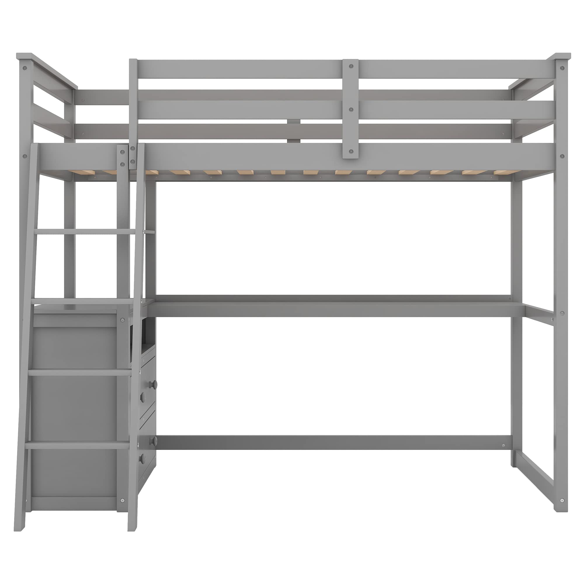 **Merax Twin Size Loft Bed with Desk & Storage - Wooden Loft Bed Frame with Shelves, 2 Built-in Drawers - Space-Saving Grey Loft Bed for Kids, Teens & Small Rooms - Perfect for Dorms, Apartments & Bedrooms**