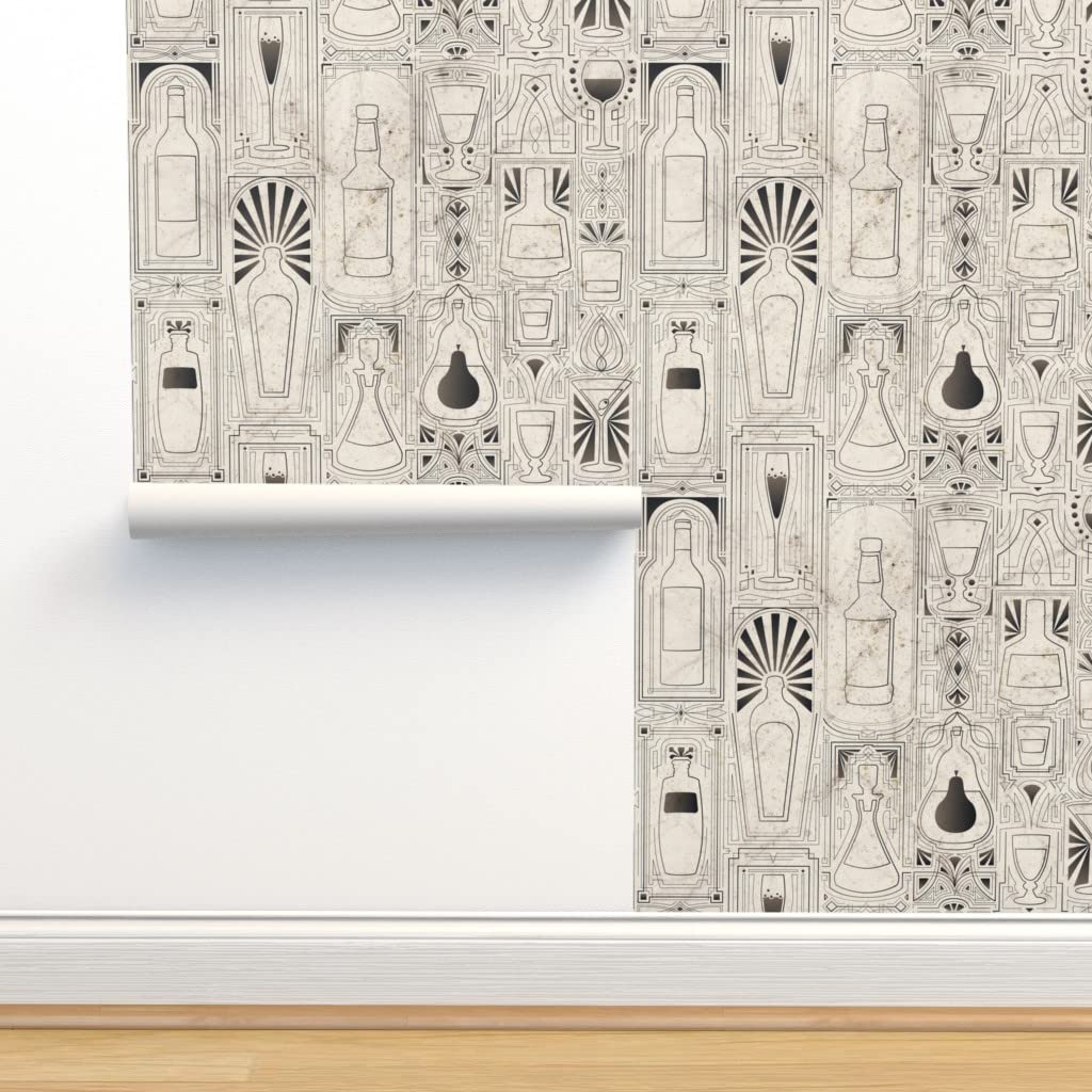 Vintage Bottles Removable Wallpaper Swatch - Custom Pre-Pasted Peel & Stick Wallpaper for Bar Decor, Kitchen Backsplash, Accent Wall | Spoonflower