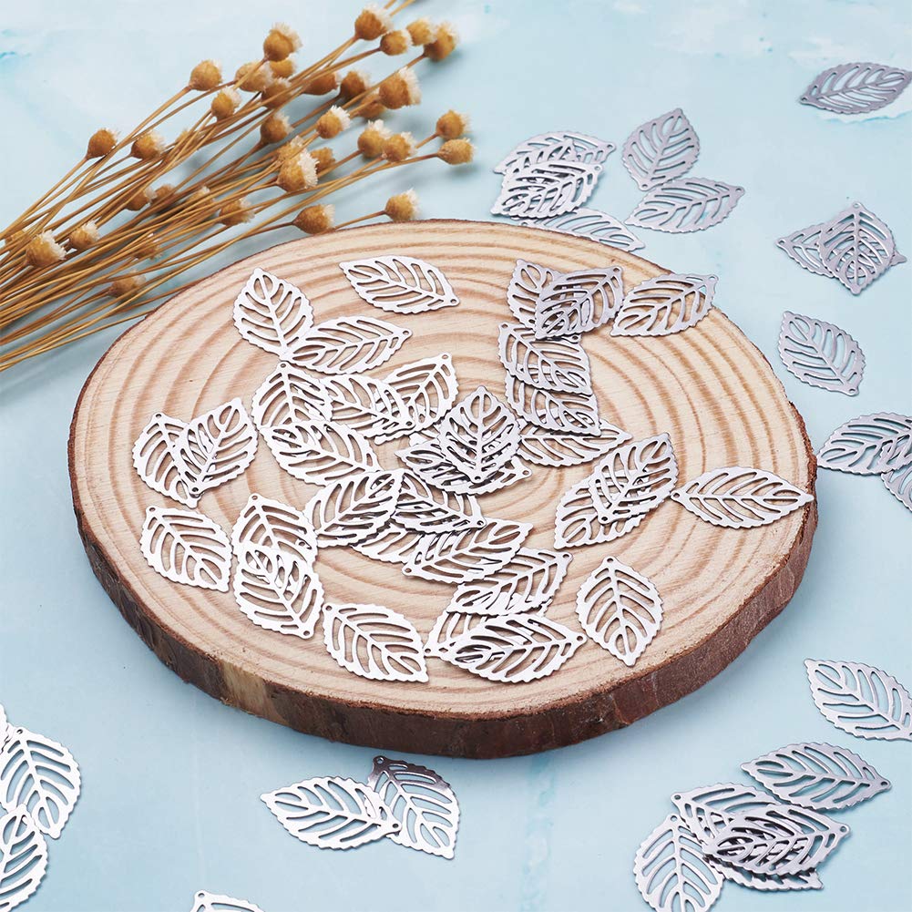 FASHEWELRY 200Pcs 304 Stainless Steel Leaf Pendants - DIY Jewelry Making Supplies for Necklace & Bracelet - Rustproof Metal Filigree Charms (Perfect for Crafting, Gifts & Boho Style Accessories)
