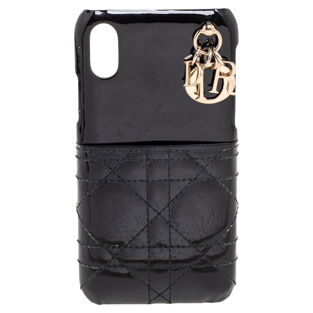 Elegant Black Cannage Patent Leather iPhone X/XS Case for Women - Perfect for Work, Parties & Everyday Protection