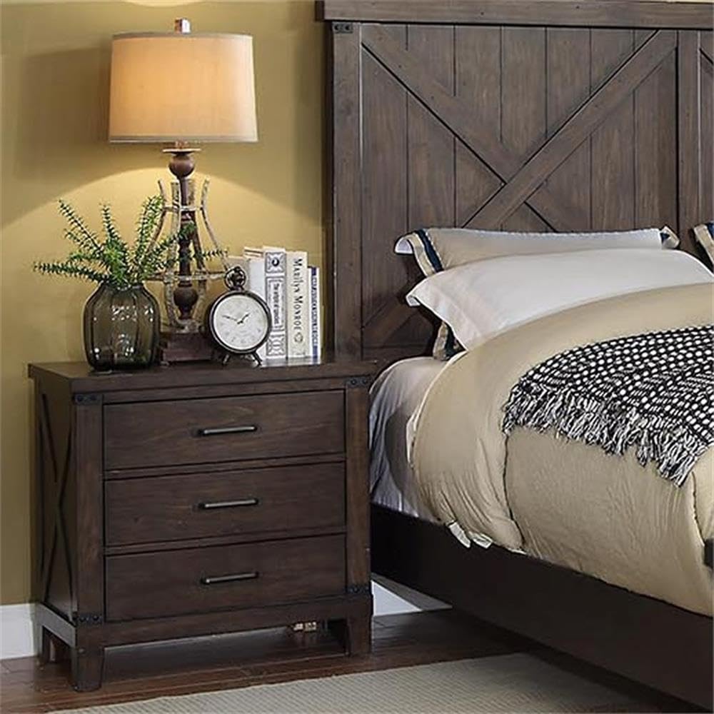 BOWERY HILL 3-Drawer Walnut Wood Nightstand - Modern Transitional Bedside Table for Bedroom, Living Room & Guest Room