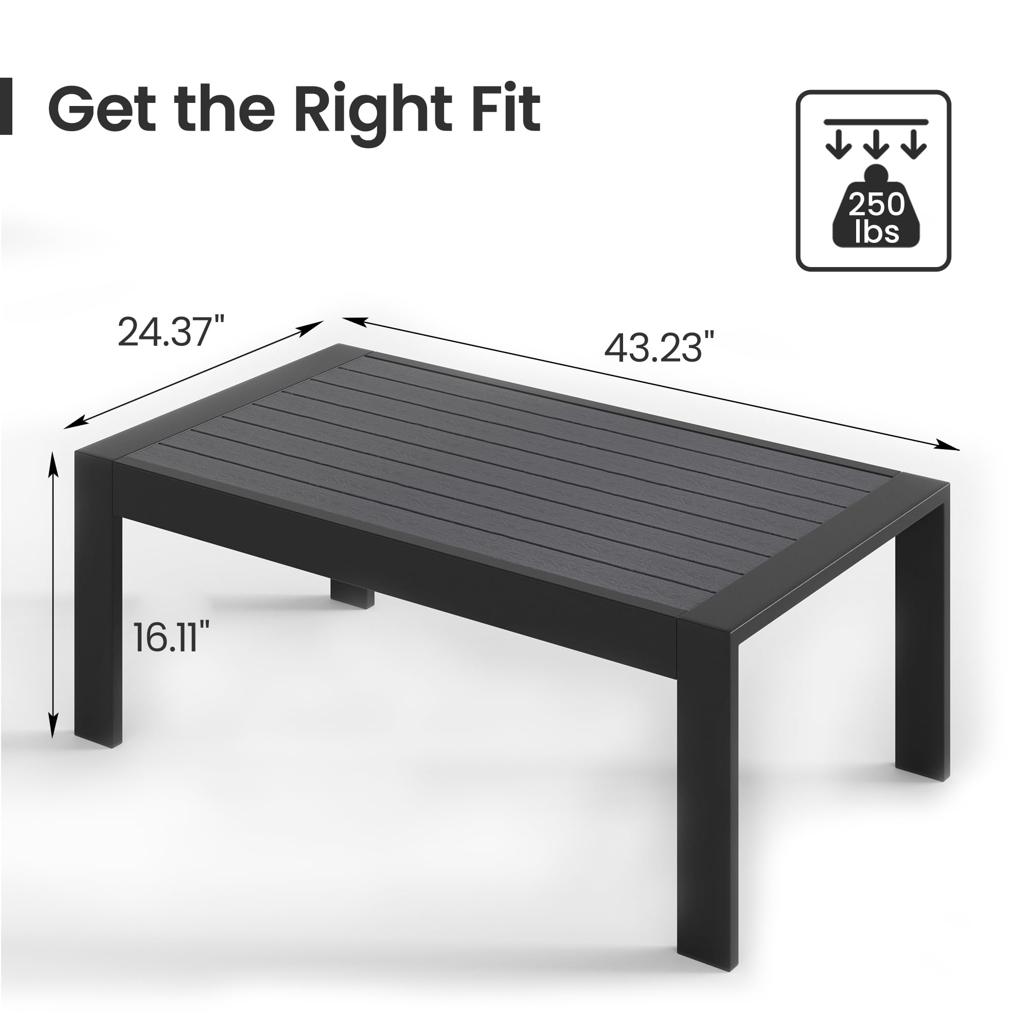 All-Weather Aluminum Outdoor Coffee Table - Modern Rectangle Patio Table for Balcony, Garden & Backyard - Durable Deep Grey Finish - Perfect for Lounging, Entertaining & Outdoor Relaxation