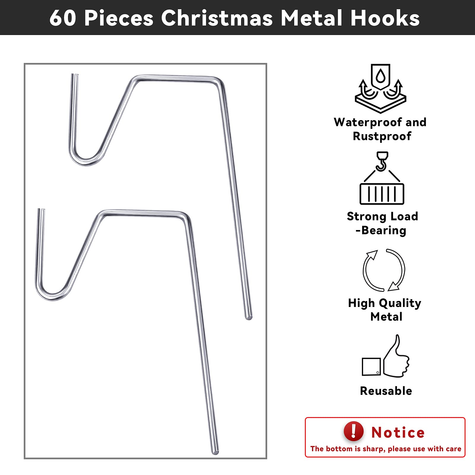 60 Pack Metal Christmas Light Hangers - Durable Gutter Grid Hooks for Outdoor Holiday Decorations, Ornament Hangers with Mesh Leaf Guard - Perfect for Roofline, Gutters, and Outdoor Christmas Light Displays
