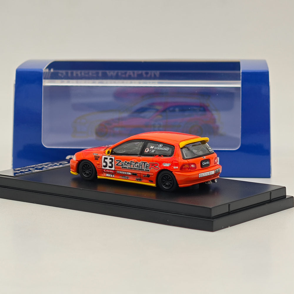 1:64 Scale Honda Civic Spoon EG6 ZeroFighter #53 Red Diecast Model Car - Collectible Toy for Racing Enthusiasts - Perfect for Display, Gifts, and Racing Scenes