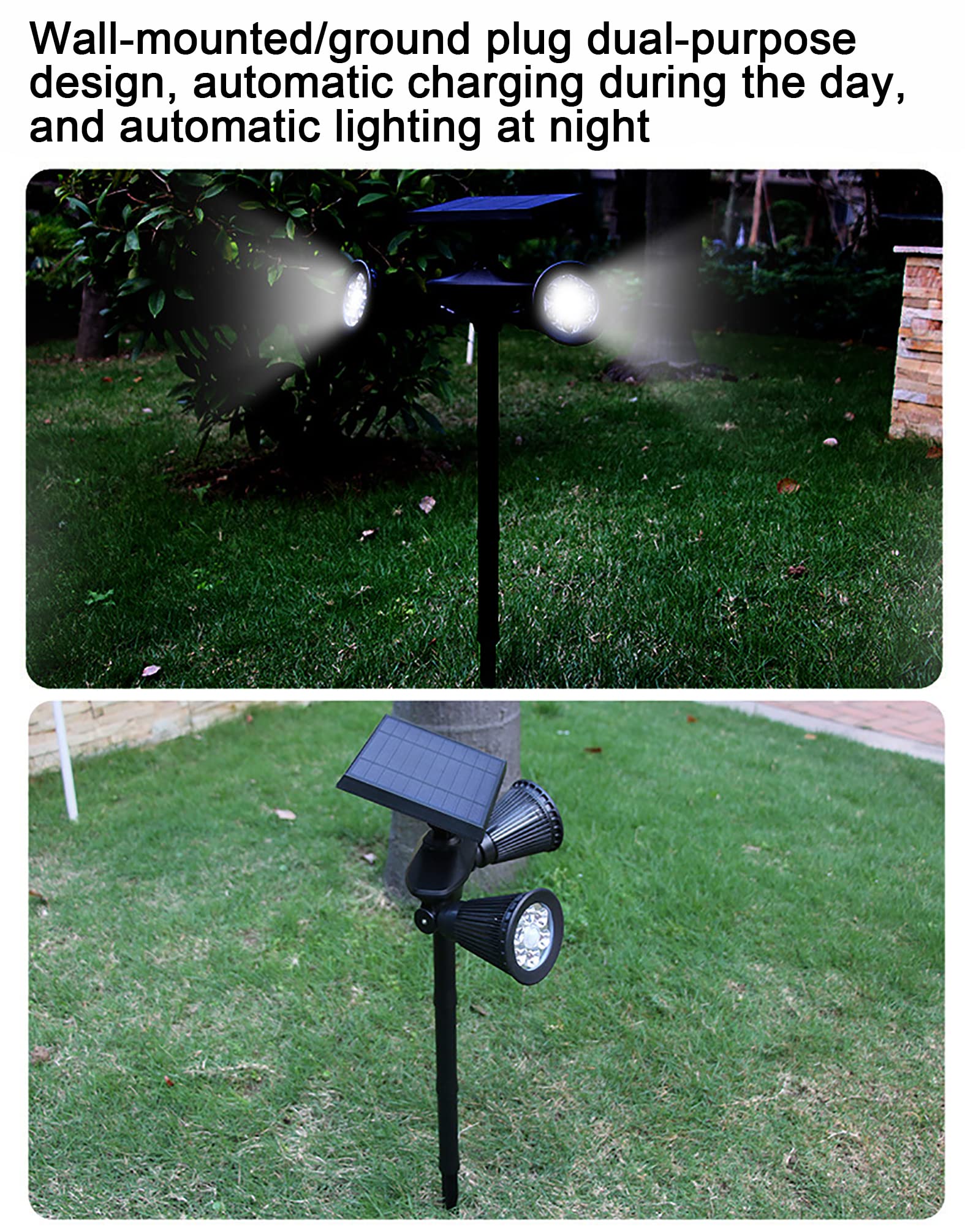 Solar Powered LED Outdoor Motion Sensor Wall Light - Dual Head Security Spotlight for Garden, Lawn, Pathway & Home Exterior Lighting