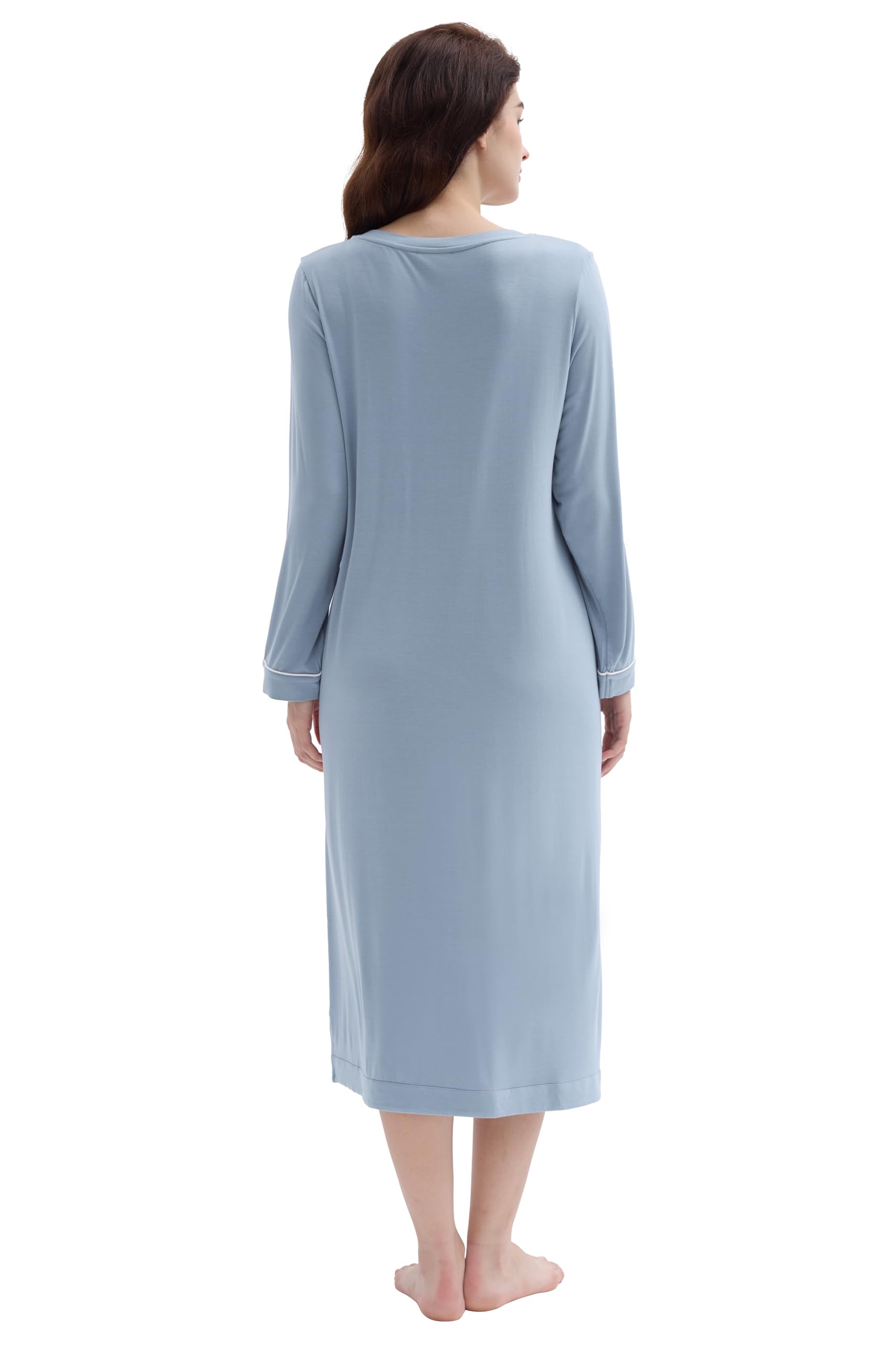 Joyaria Women's Soft Long Sleeve Nightgown - Bamboo Viscose V-Neck Sleep Shirt - Moisture Wicking Comfortable Sleepwear S-XXL - Perfect for Relaxing at Home, Lounging & Overnight Stays
