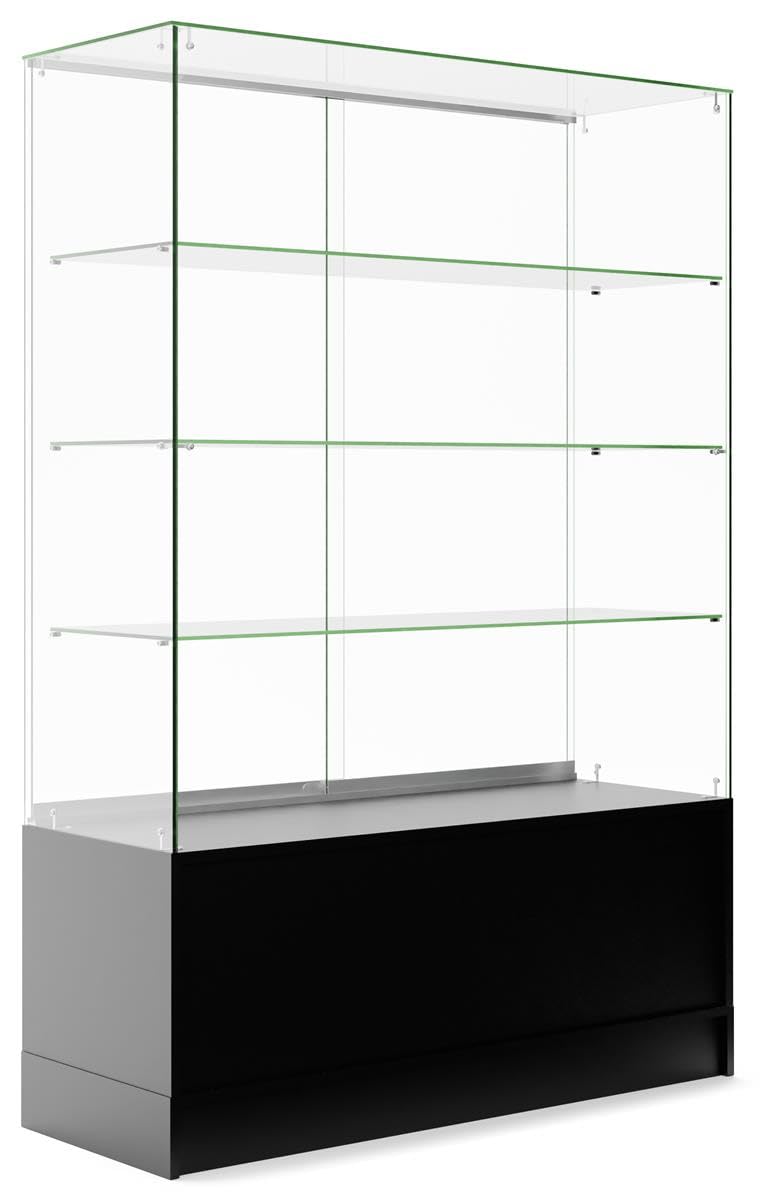 48 Inch Glass Display Cabinet with 3 Adjustable Shelves & Base Storage - Black Sliding Door Showcase for Retail Stores, Home Decor & Collectibles Display