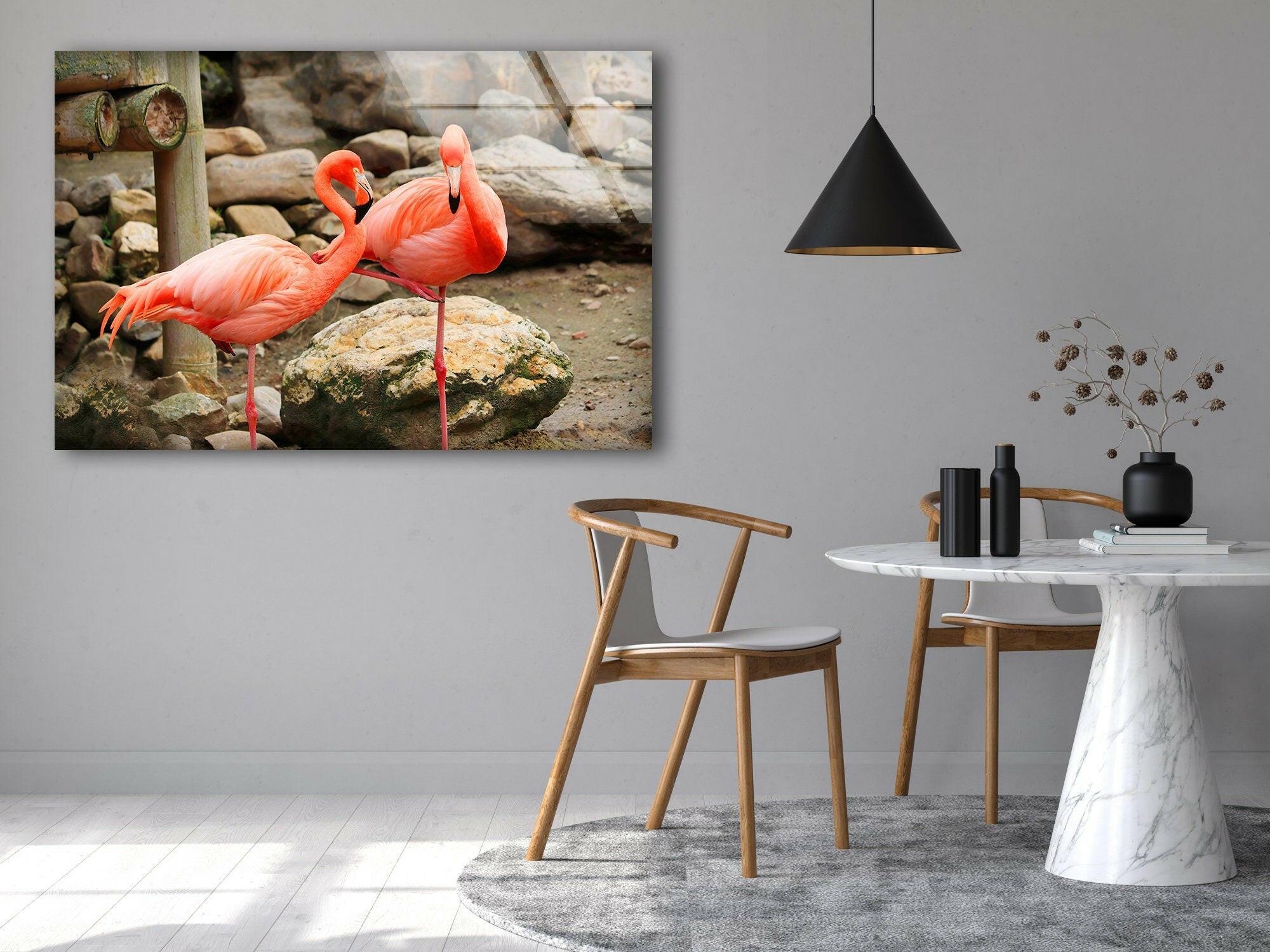 American Flamingo Glass Wall Art - Handmade Tropical Decor for Living Room, Bedroom & Office - Perfect for Coastal, Boho & Modern Home Decor