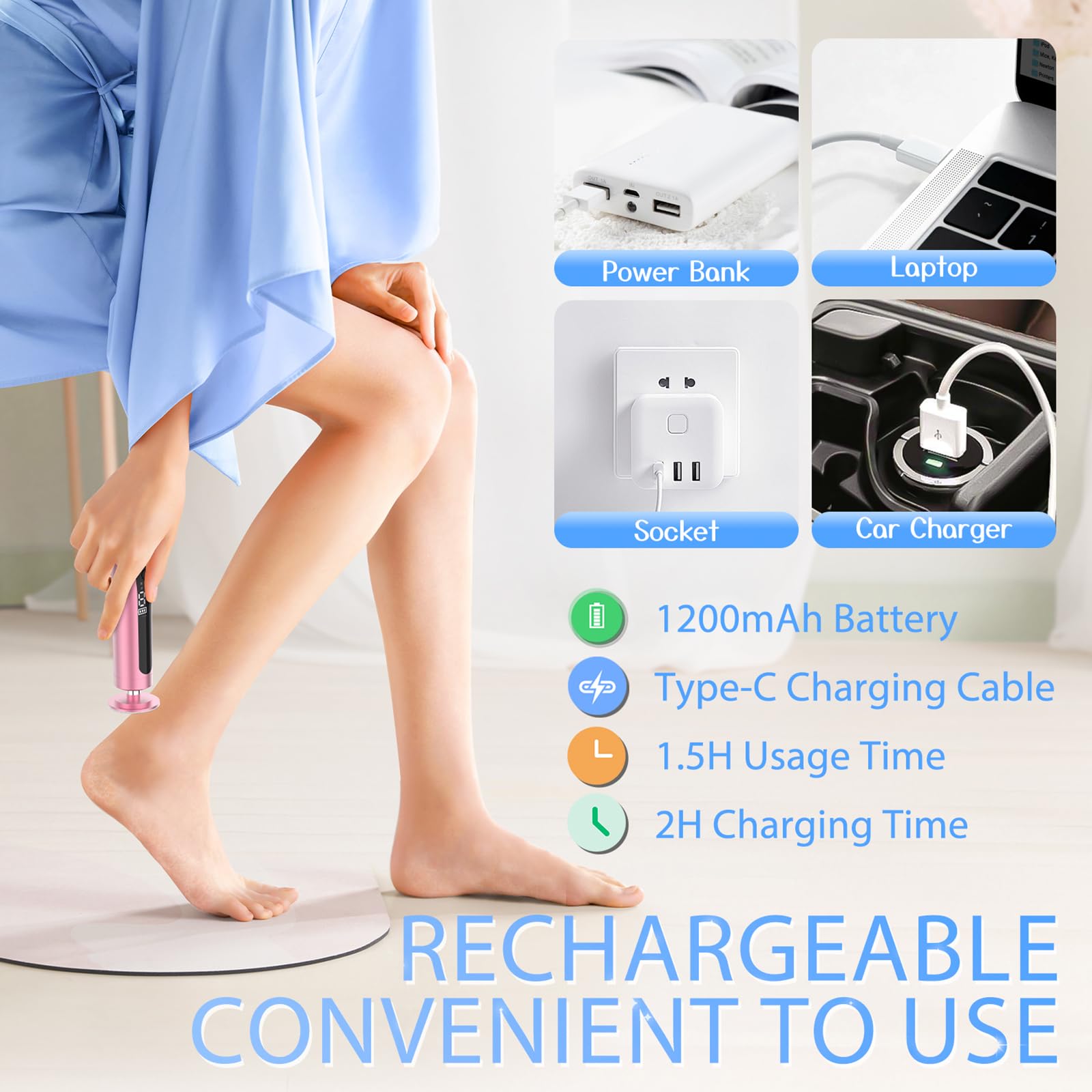 Rechargeable Electric Callus Remover for Feet - 9 Speed Adjustable Foot File with 2 Sanding Heads & LCD Display - Cordless Dead Skin Grater for Cracked Heels - Home Pedicure Machine for Women & Men - Perfect for Spa Days, At-Home Foot Care & Cracked Heel Treatment