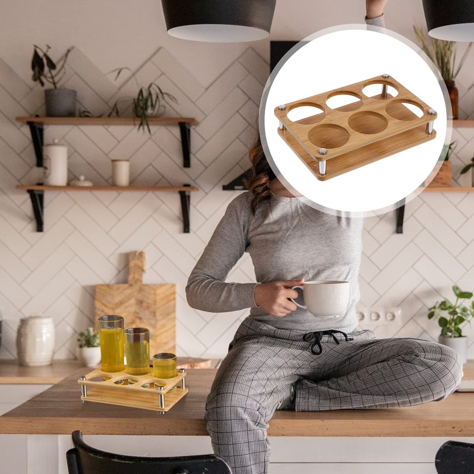 DOITOOL 1-Piece Bamboo Cup Holder - Barware Display Rack & Drying Stand for Wine Glasses, Mugs, and Stemware | Wooden Storage Organizer with Coaster | Perfect for Kitchen, Bar, and Restaurant Use