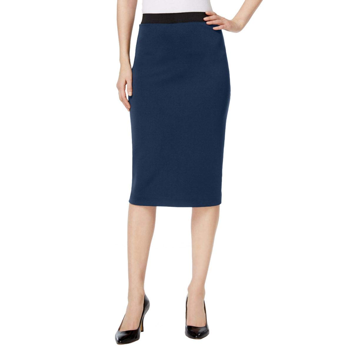 ALFANI Women's Scuba Split Hem Pencil Skirt - Slim Fit Stretch Office Work Skirt for Business Casual & Professional Wear