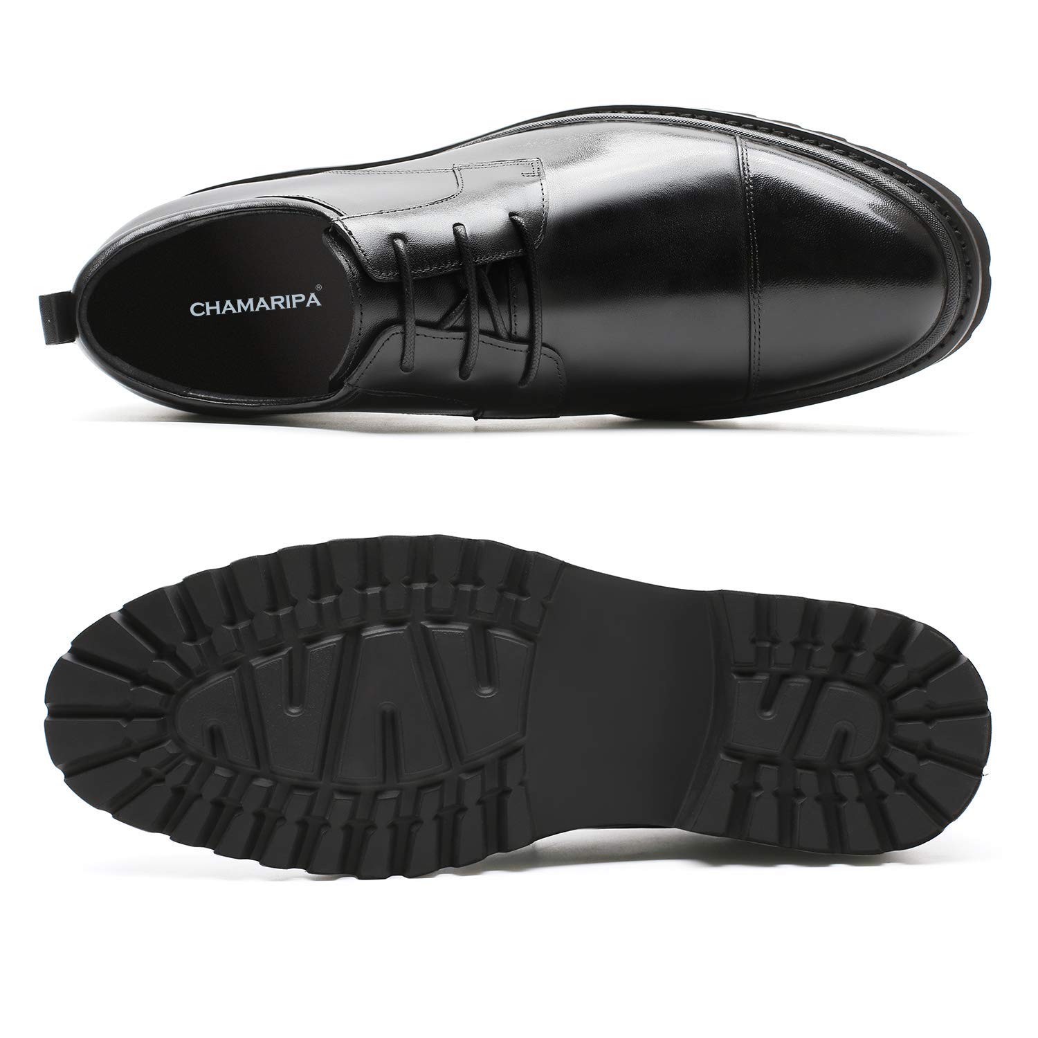 CHAMARIPA Men's Invisible Height Increasing Elevator Shoes - Leather Oxford Dress Shoes for Formal Occasions | Lace Up Tuxedo Lift Shoes That Make You Taller | Perfect for Weddings, Business Meetings & Special Events